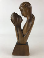 Wood Carving Men And Women Staring Each Other Figurine Vtg Woodcraft Brown BD856