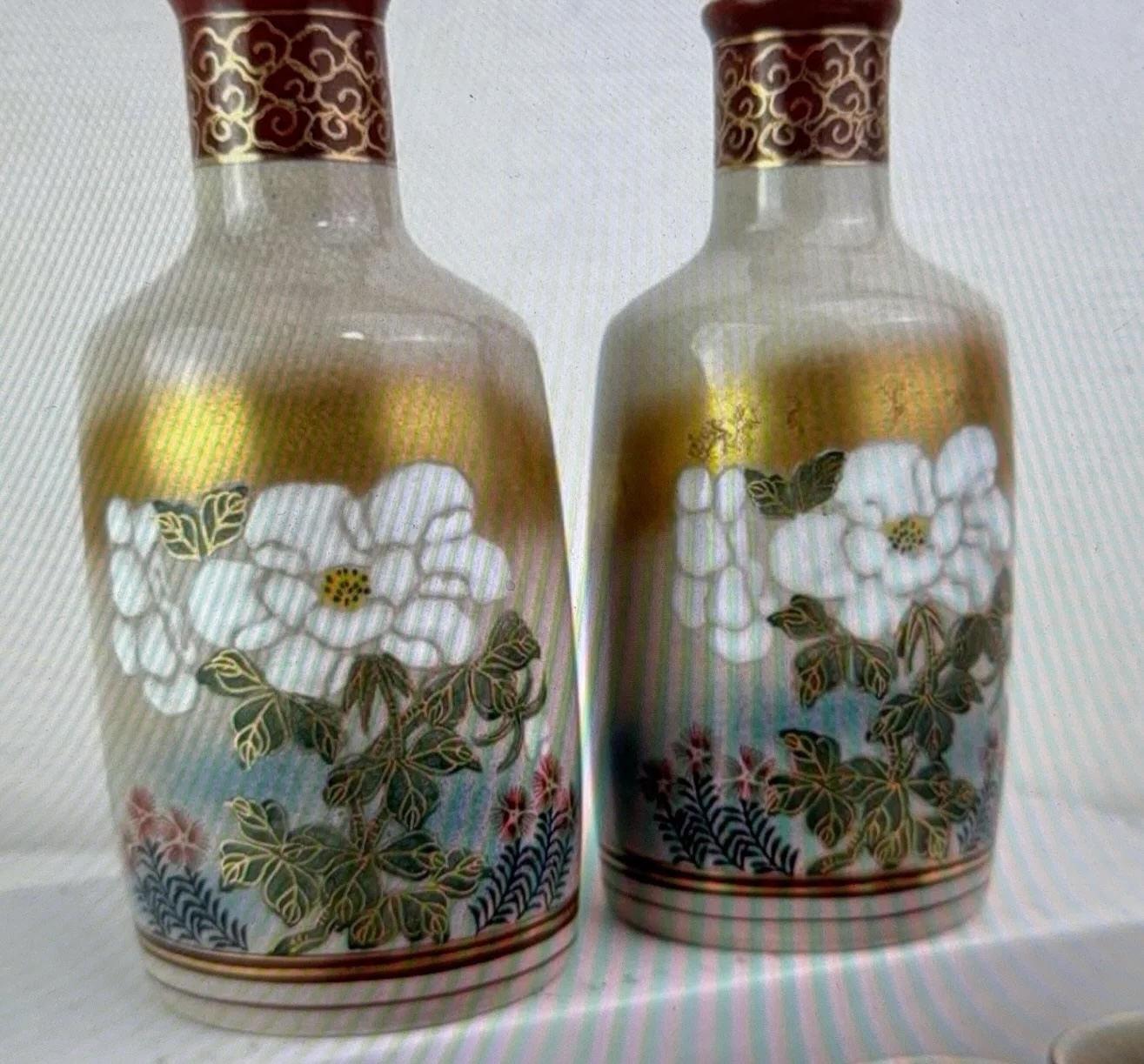 Peonies on soft gold—subtle yet luminous under light | Chidori Vintage