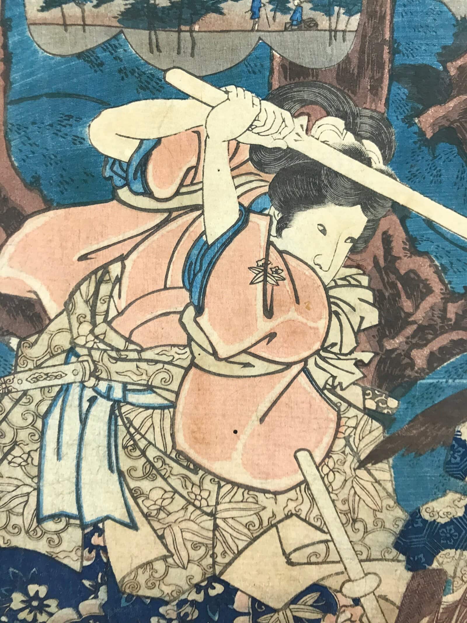 Antique 1852 Japanese Ukiyoe Woodblock Print Utagawa Kuniyoshi Itahana FL226