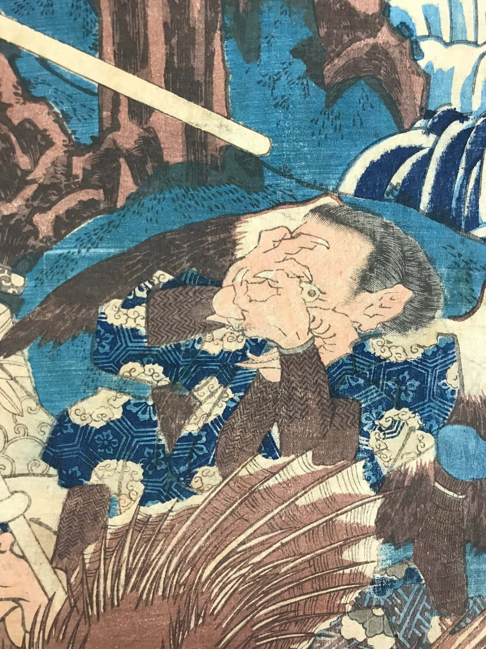 Antique 1852 Japanese Ukiyoe Woodblock Print Utagawa Kuniyoshi Itahana FL226