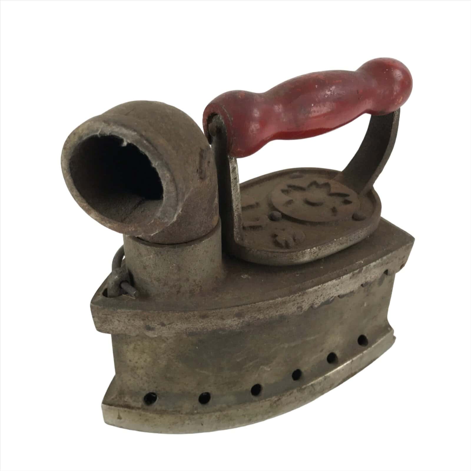 Antique 1900 Japanese Sad Iron Charcoal Chimney Wood Handle Cherry Blossom JK687