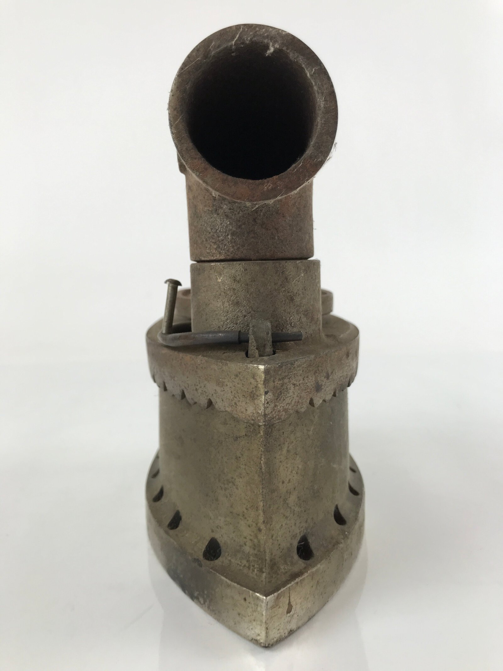 Antique 1900 Japanese Sad Iron Charcoal Chimney Wood Handle Cherry Blossom JK687