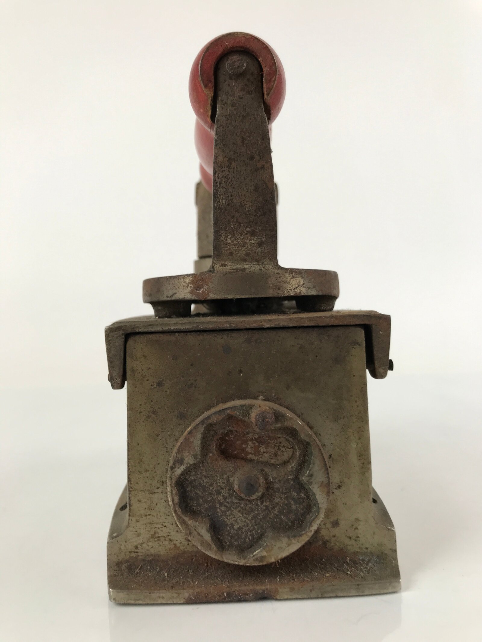 Antique 1900 Japanese Sad Iron Charcoal Chimney Wood Handle Cherry Blossom JK687