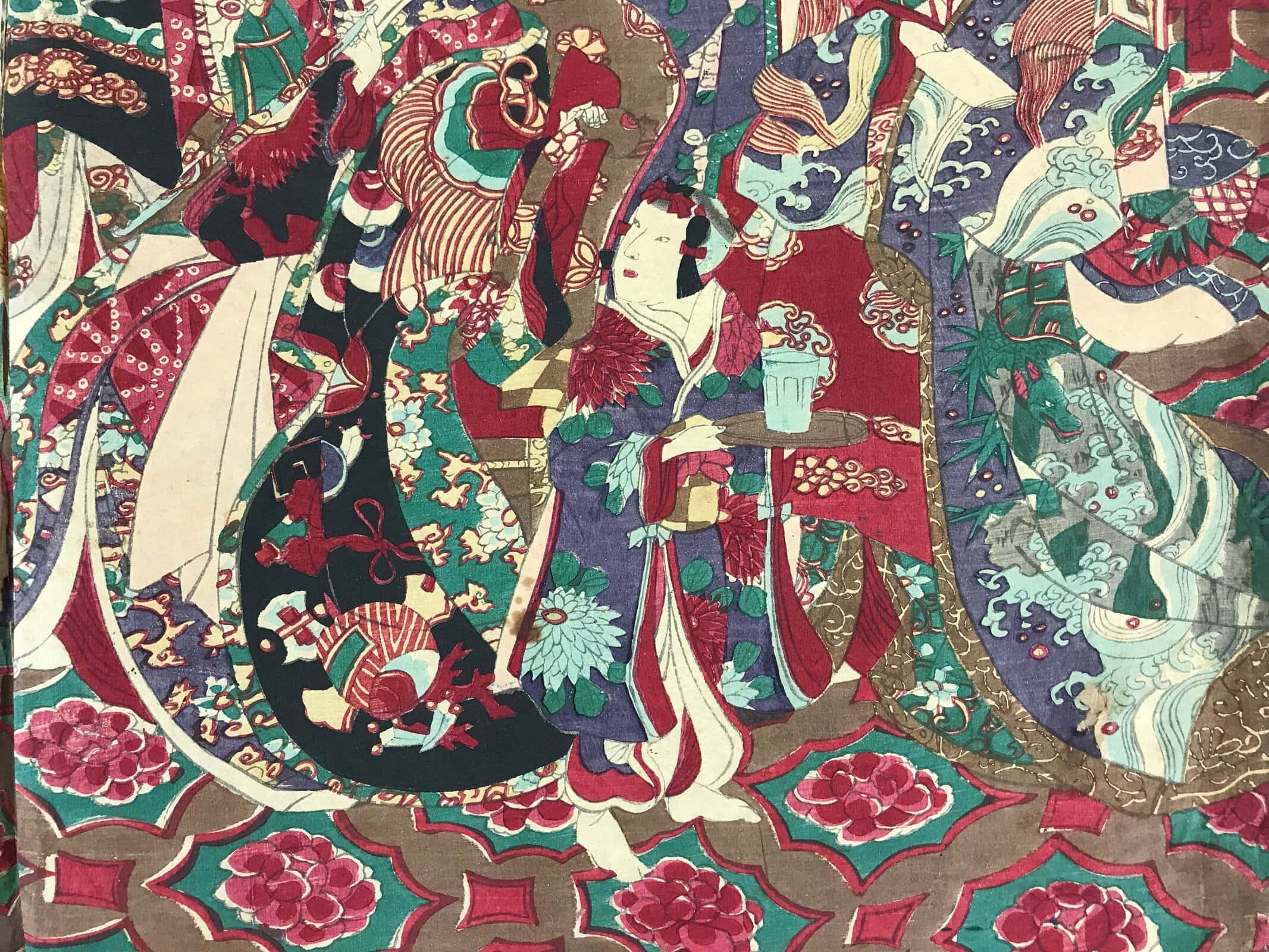 Antique C1880 Japanese Ukiyoe Woodblock Print Chikanobu Yoshu Kabuki FL243