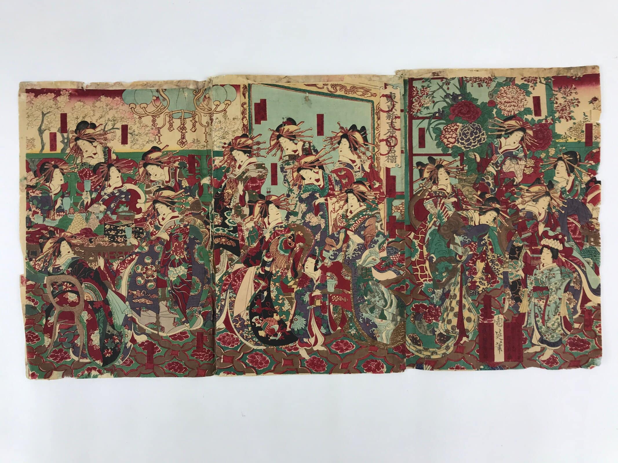 Antique C1880 Japanese Ukiyoe Woodblock Print Chikanobu Yoshu Kabuki FL243