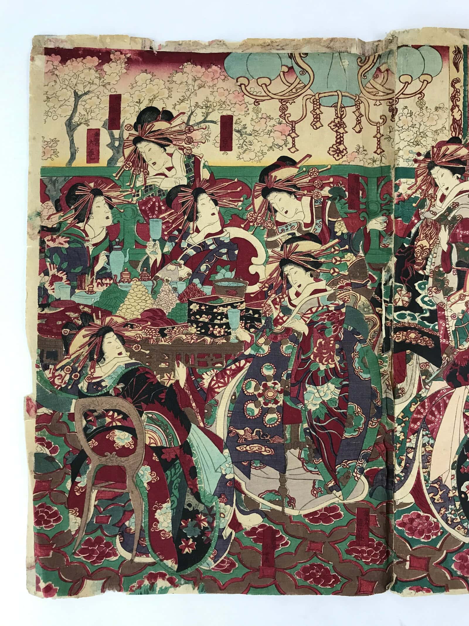 Antique C1880 Japanese Ukiyoe Woodblock Print Chikanobu Yoshu Kabuki FL243