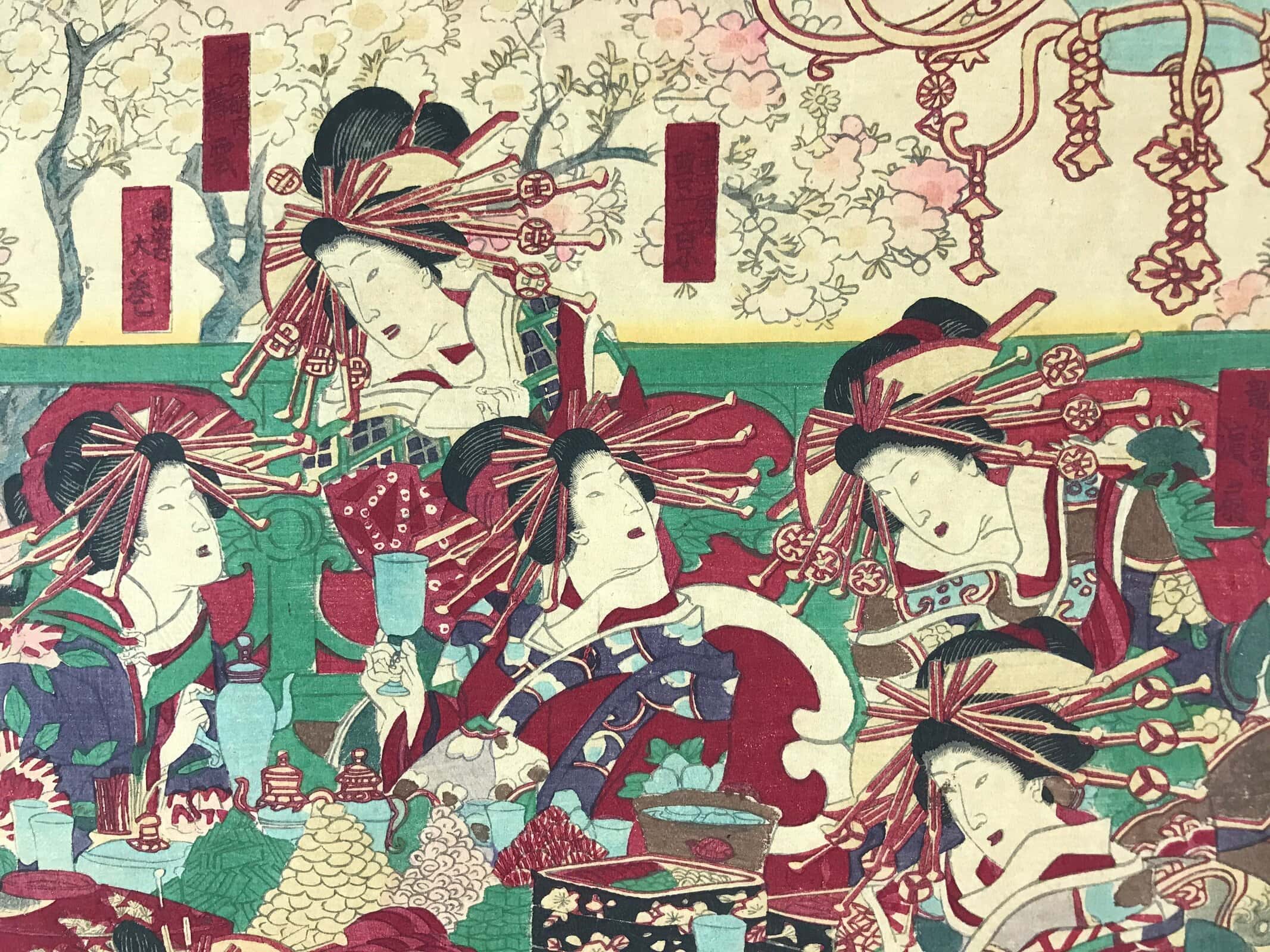 Antique C1880 Japanese Ukiyoe Woodblock Print Chikanobu Yoshu Kabuki FL243