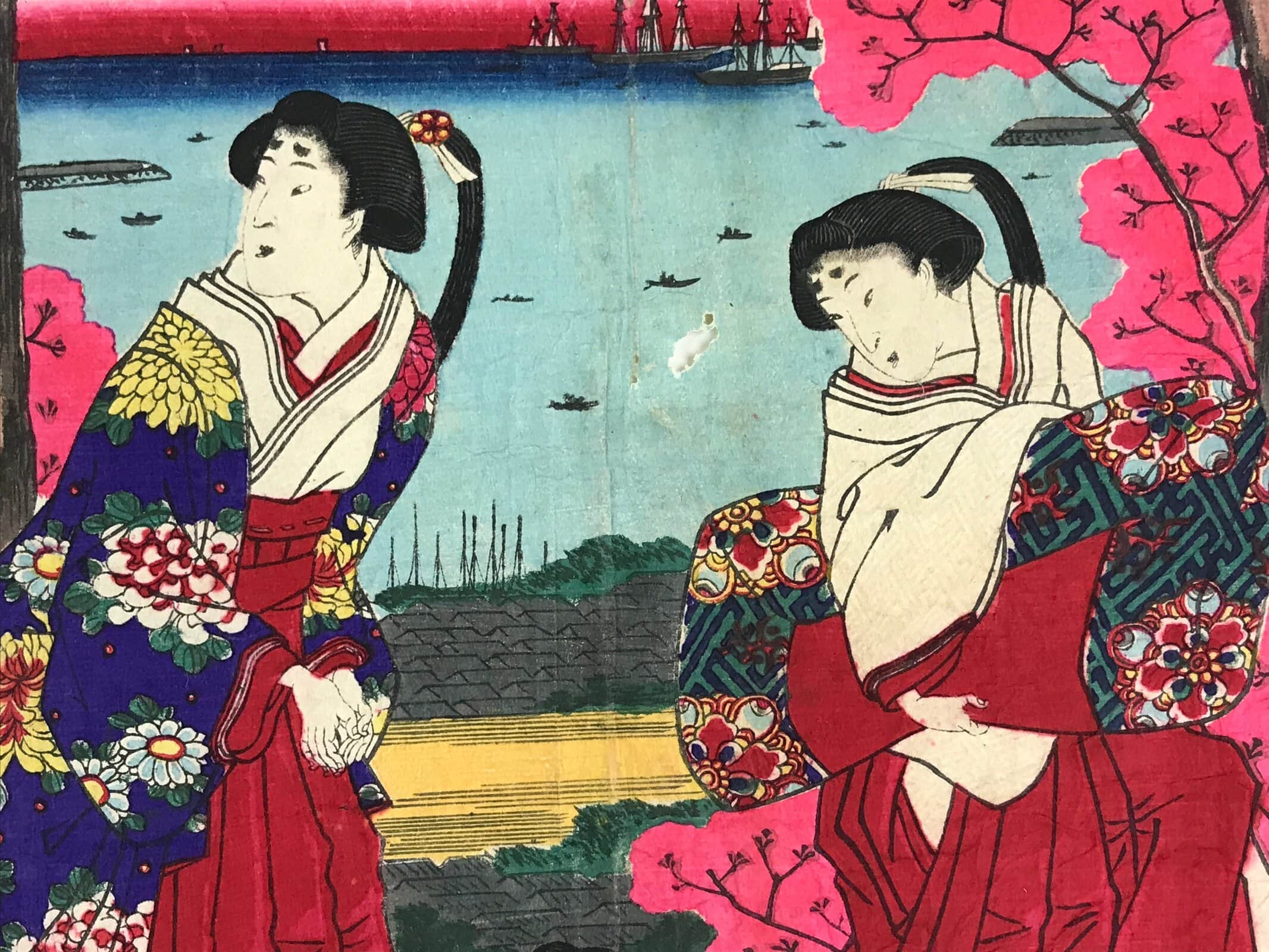 Antique C1880 Japanese Ukiyoe Woodblock Print Kuniaki Shiba Park FL247