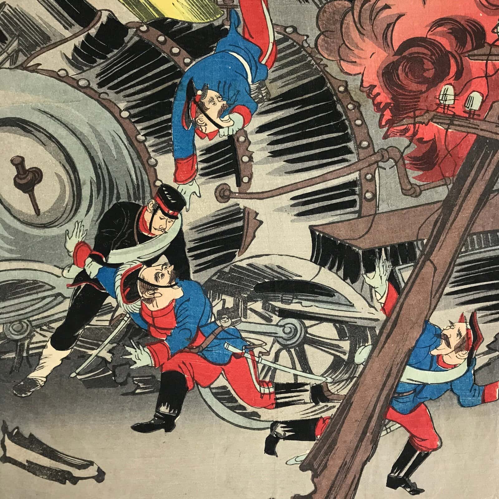 Antique C1880 Japanese Ukiyoe Woodblock Print Rosetsu Japan Russia Train FL233