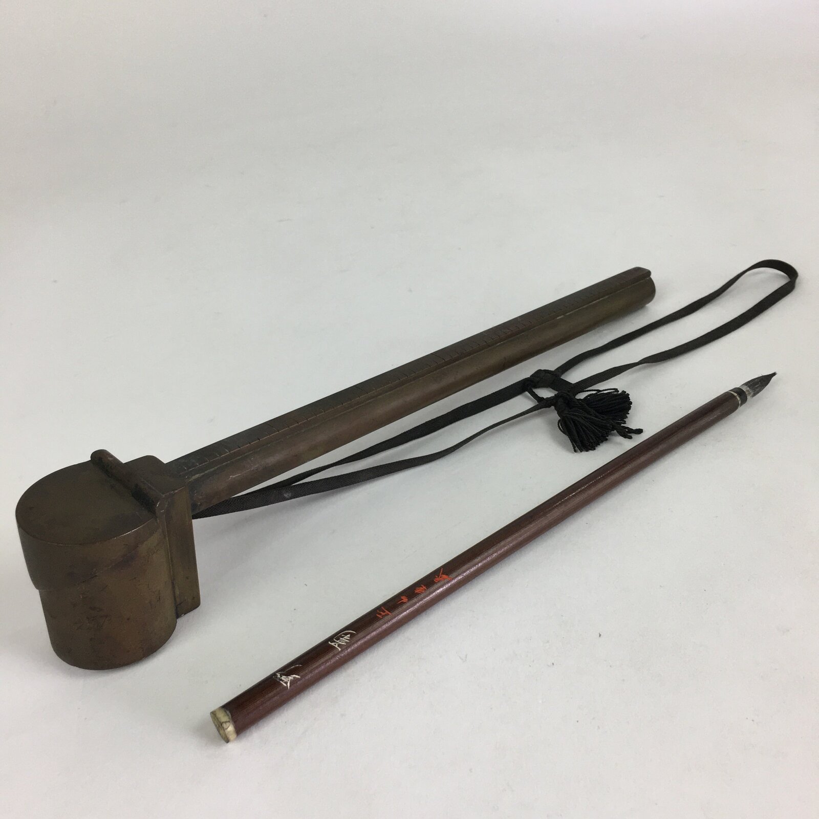 Antique C1880 Japanese Yatate Inkwell Brush Calligraphy Shuji Meiji Era JK287