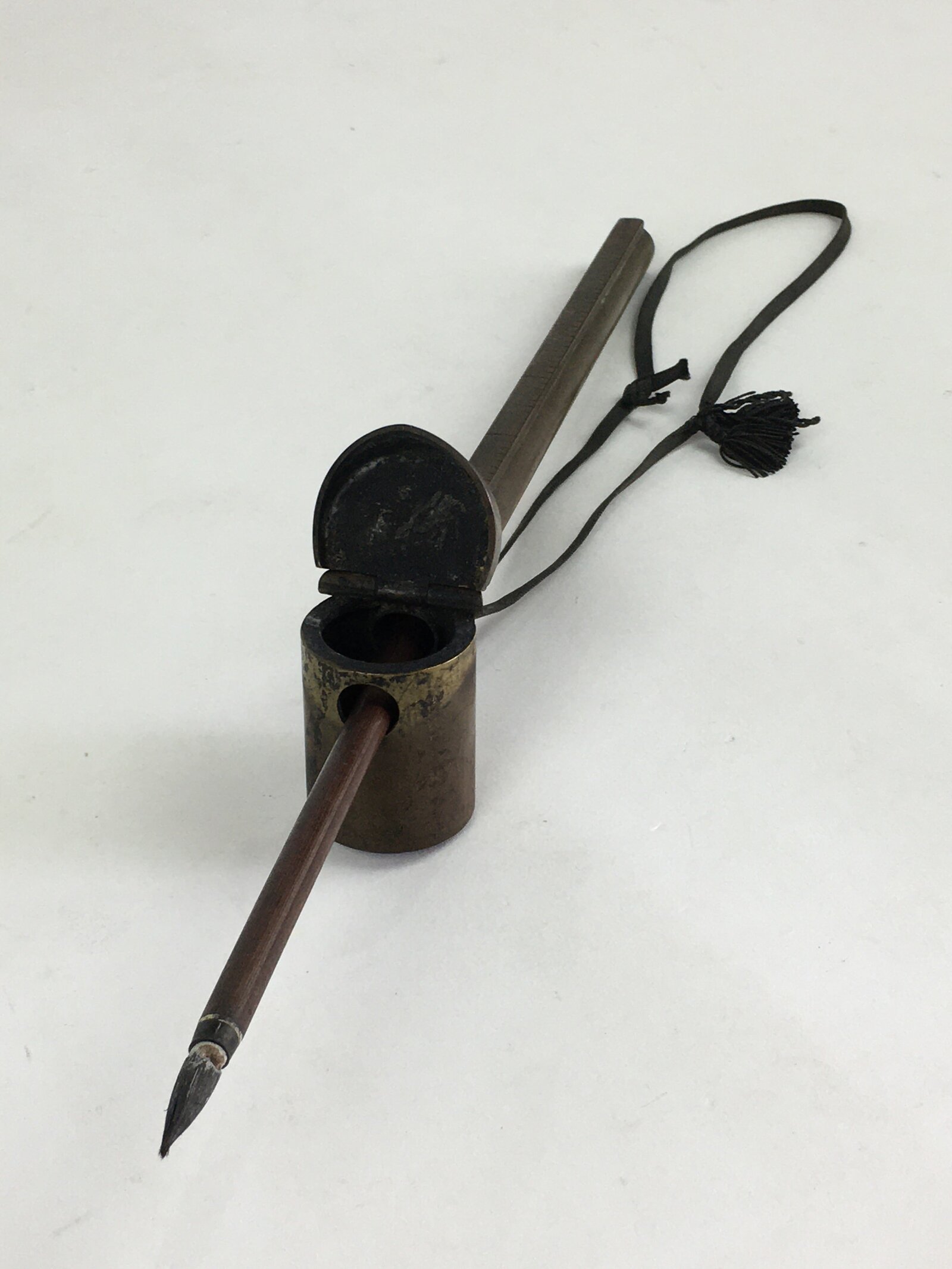 Antique C1880 Japanese Yatate Inkwell Brush Calligraphy Shuji Meiji Era JK287