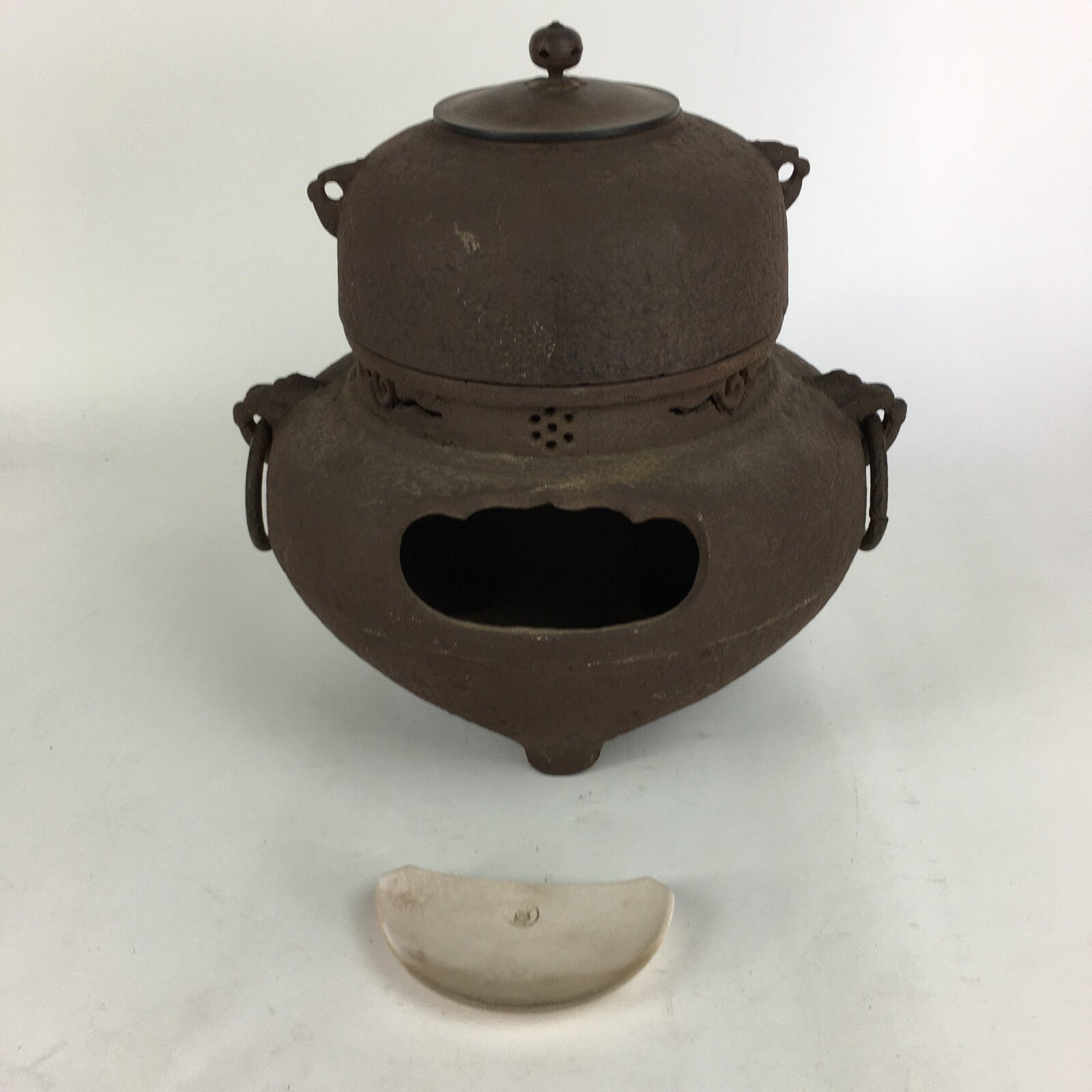 Antique C1900 Japanese Cast Iron Kettle Brazier Chagama Tea Ceremony C16