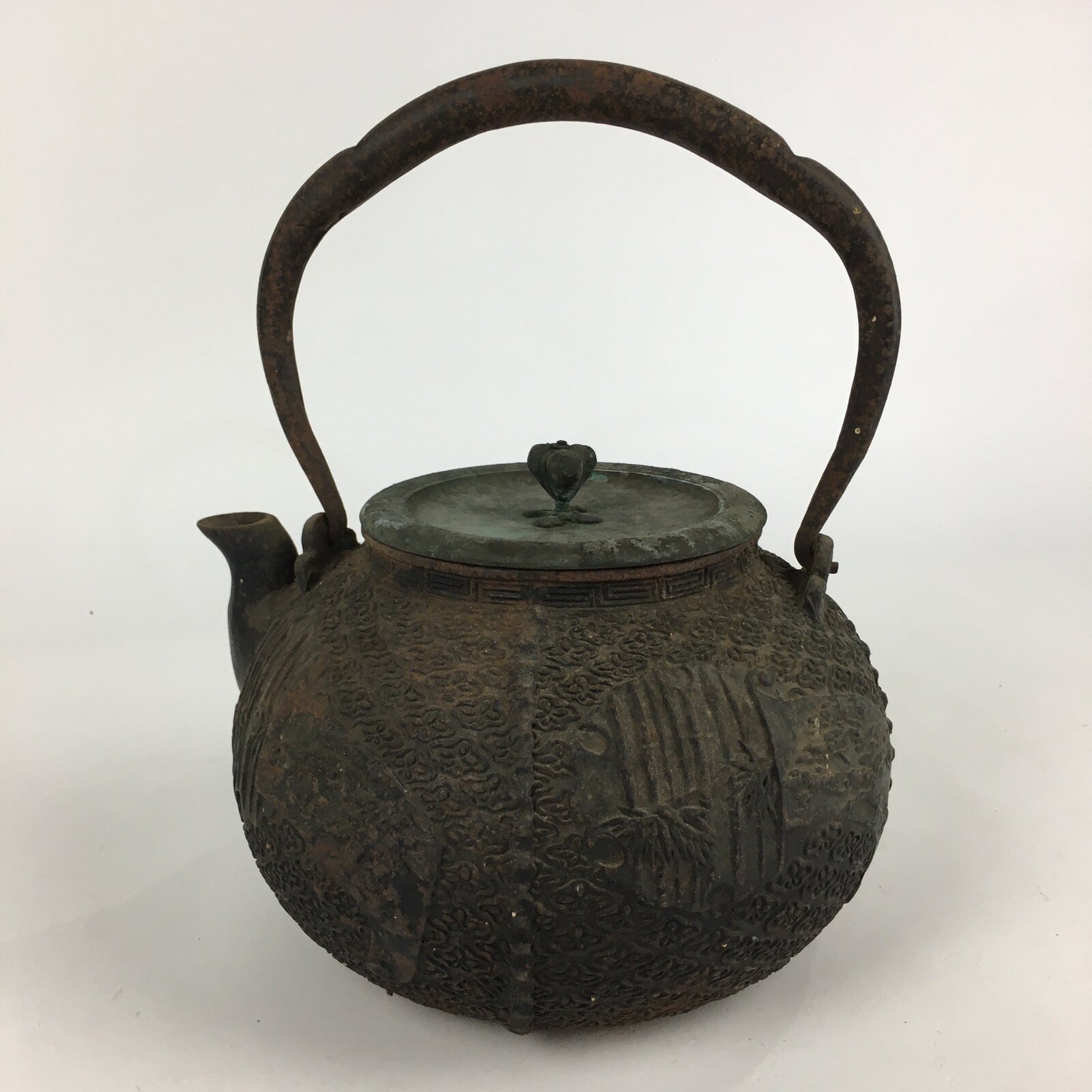 Antique C1900 Japanese Cast Iron Teapot Tetsubin Kettle Nanbu Tekki T98