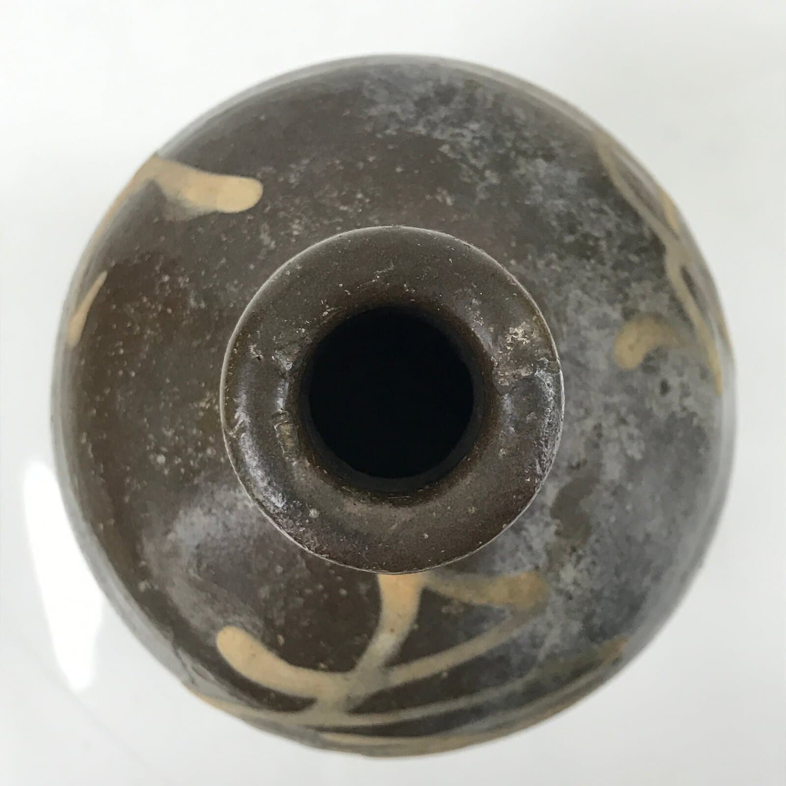 Antique C1900 Japanese Ceramic Sake Bottle Kayoi-Tokkuri White Kanji Brown TS677