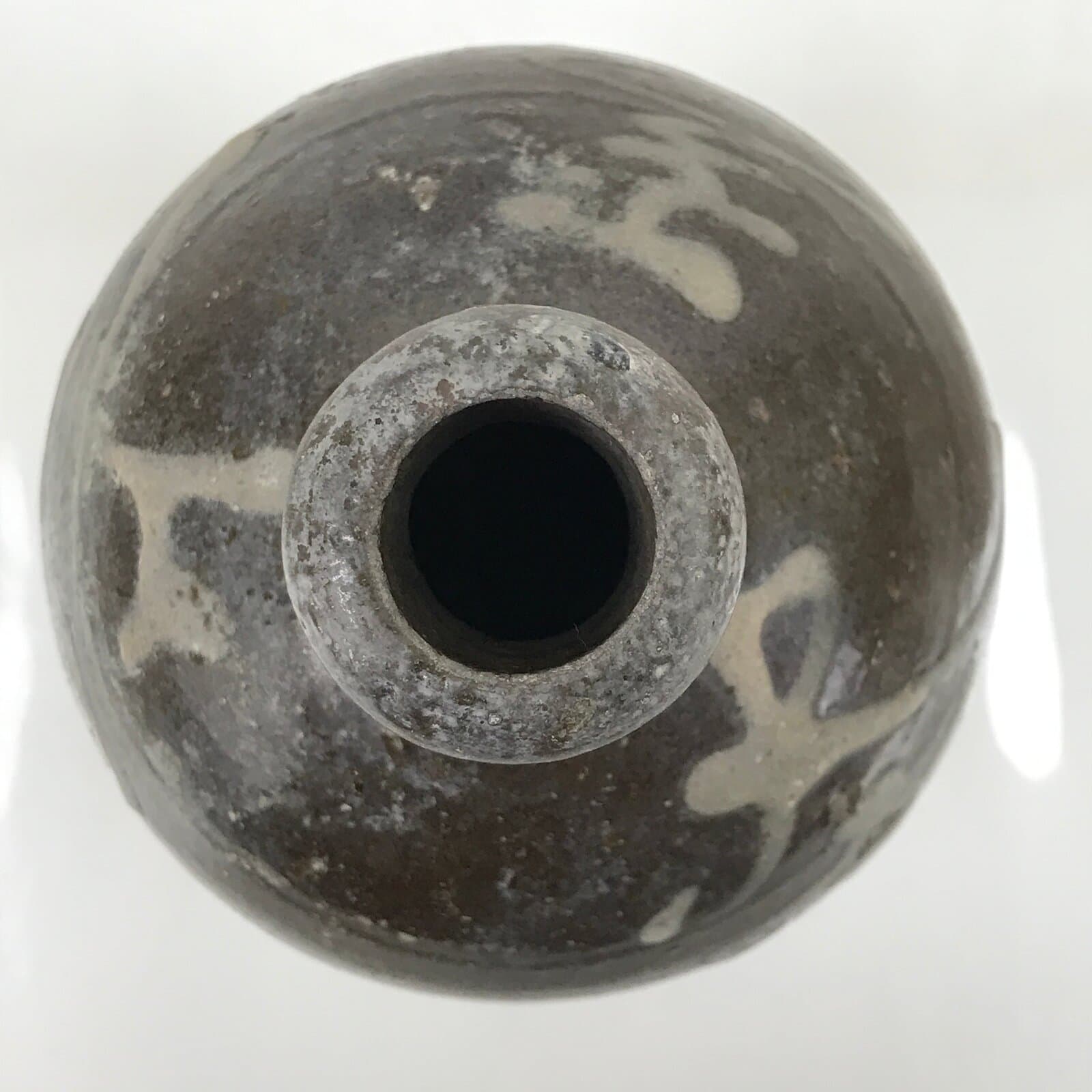 Antique C1900 Japanese Ceramic Sake Bottle Kayoi-Tokkuri White Kanji Brown TS678