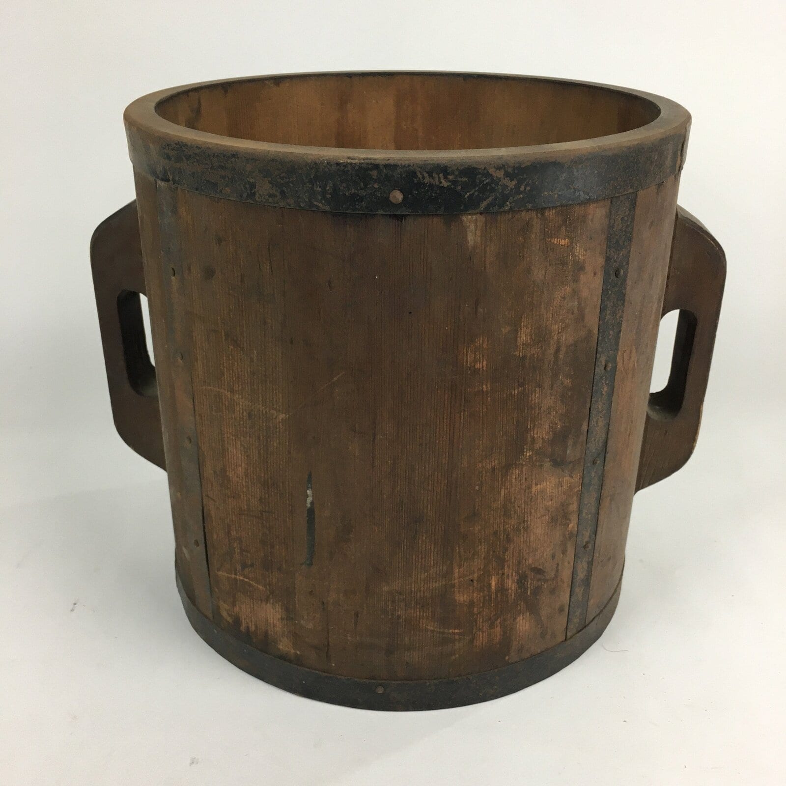 Antique C1900 Japanese Handmade Wooden Rice Bucket Masu Brown JK238