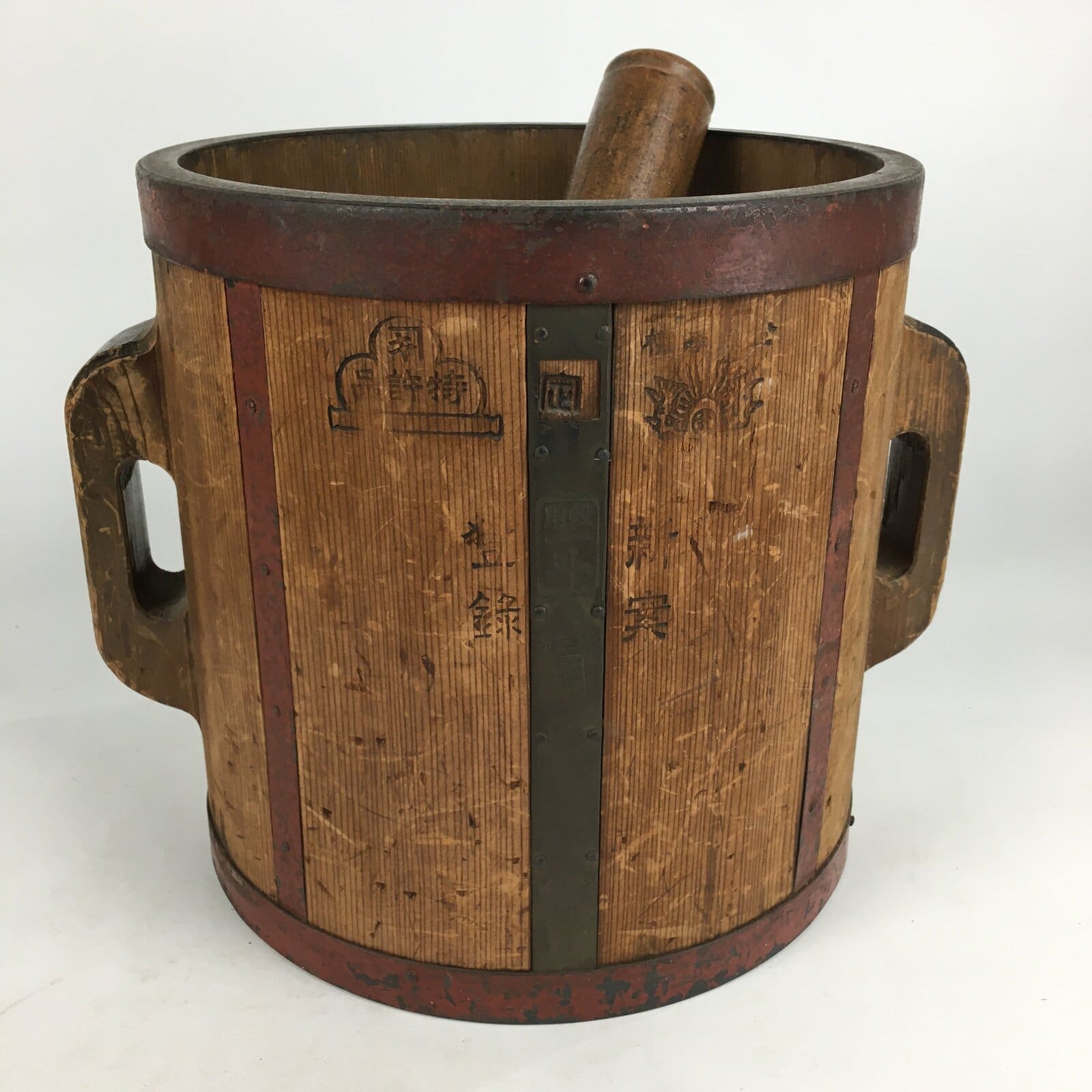 Antique C1900 Japanese Handmade Wooden Rice Bucket Masu Brown JK255