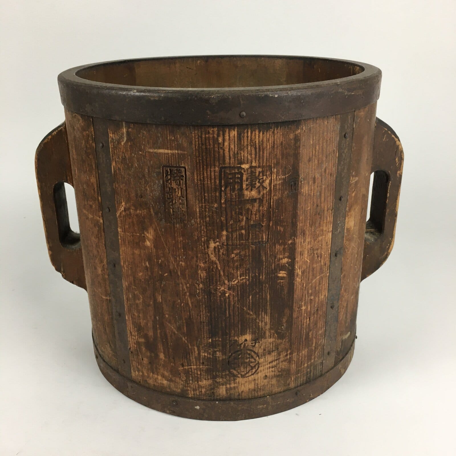 Antique C1900 Japanese Handmade Wooden Rice Bucket Masu Brown JK263