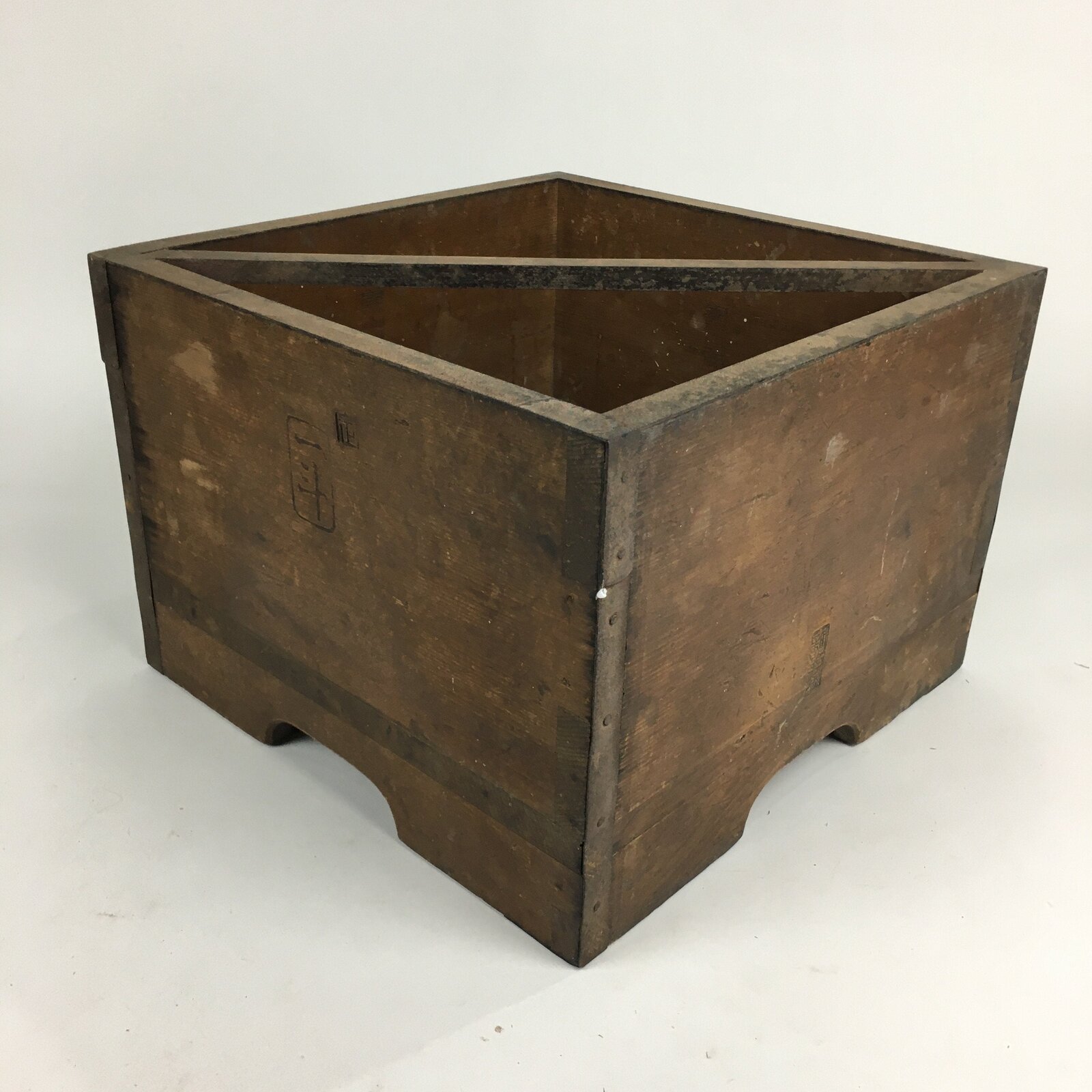 Antique C1900 Japanese Handmade Wooden Rice Measuring Cup Masu Brown JK239