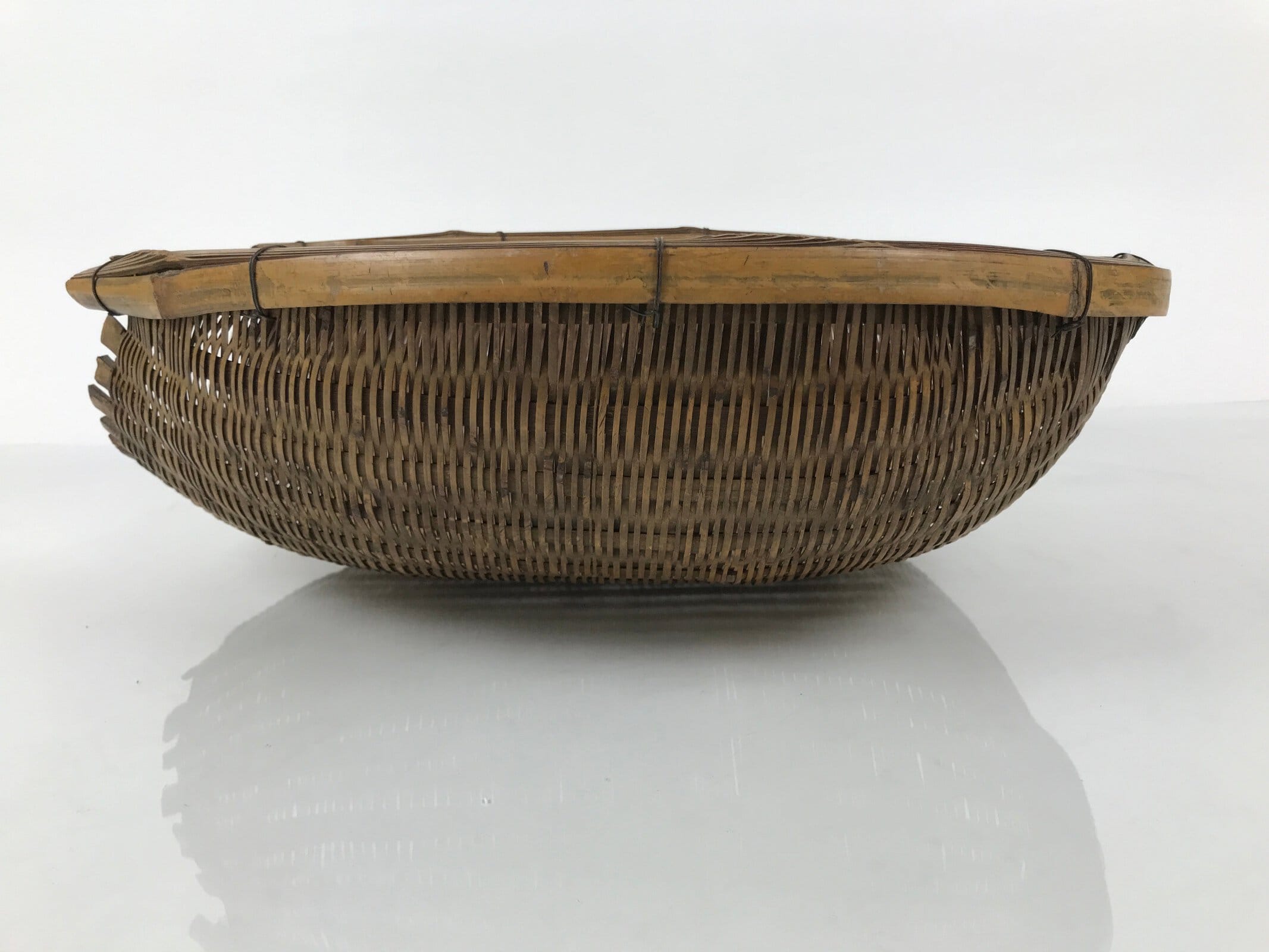 Antique C1900 Japanese Handwoven Bamboo Drying Basket Kago Zaru 46 cm Long B264