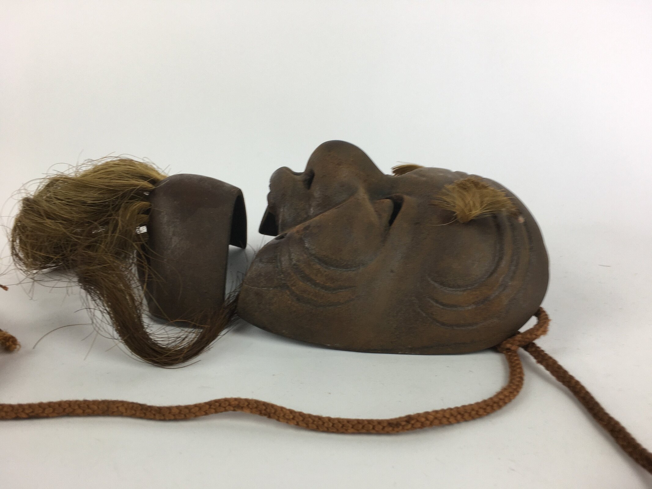 Antique C1900 Japanese Metal Face Mask Old Man Okina Omen Decoration OM27