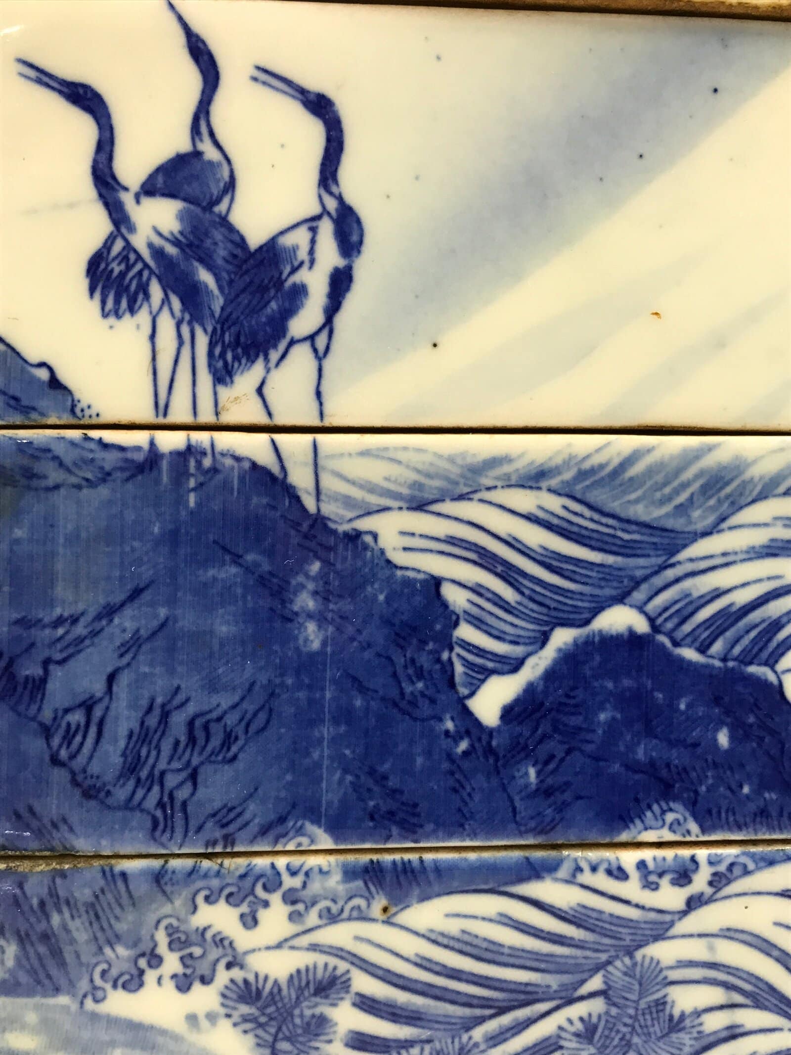 Antique C1900 Japanese Porcelain Lidded 3-Tier Bento Box Jubako Cranes Pine Y507