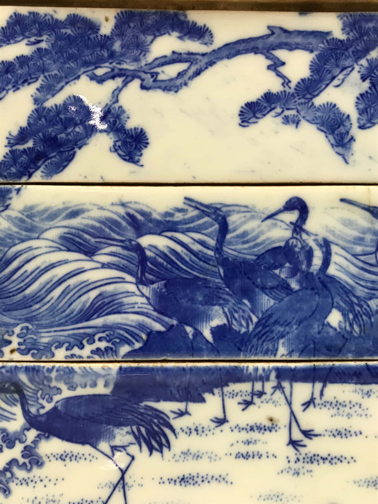 Antique C1900 Japanese Porcelain Lidded 3-Tier Bento Box Jubako Cranes Pine Y507