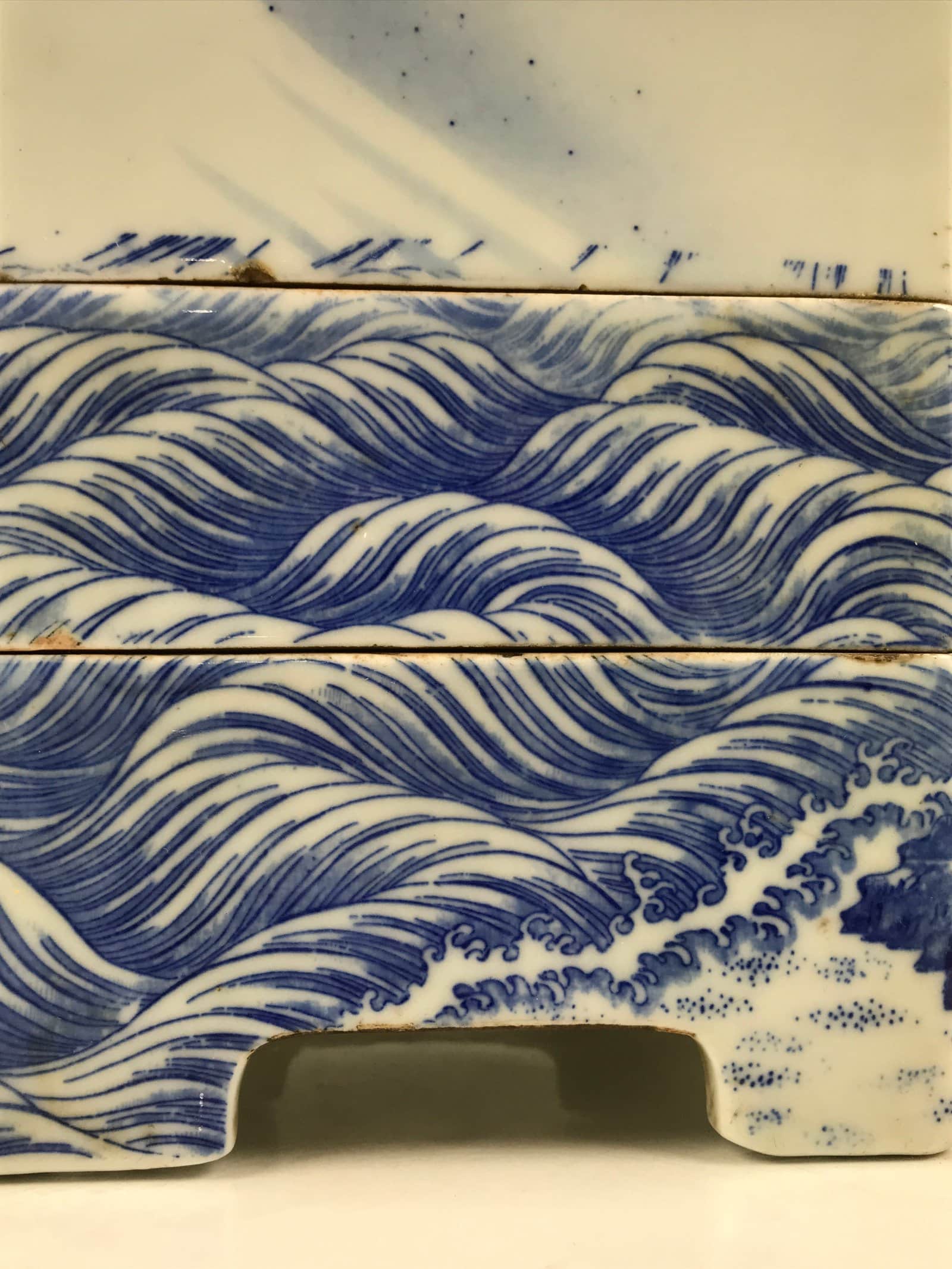 Antique C1900 Japanese Porcelain Lidded 3-Tier Bento Box Jubako Cranes Pine Y507