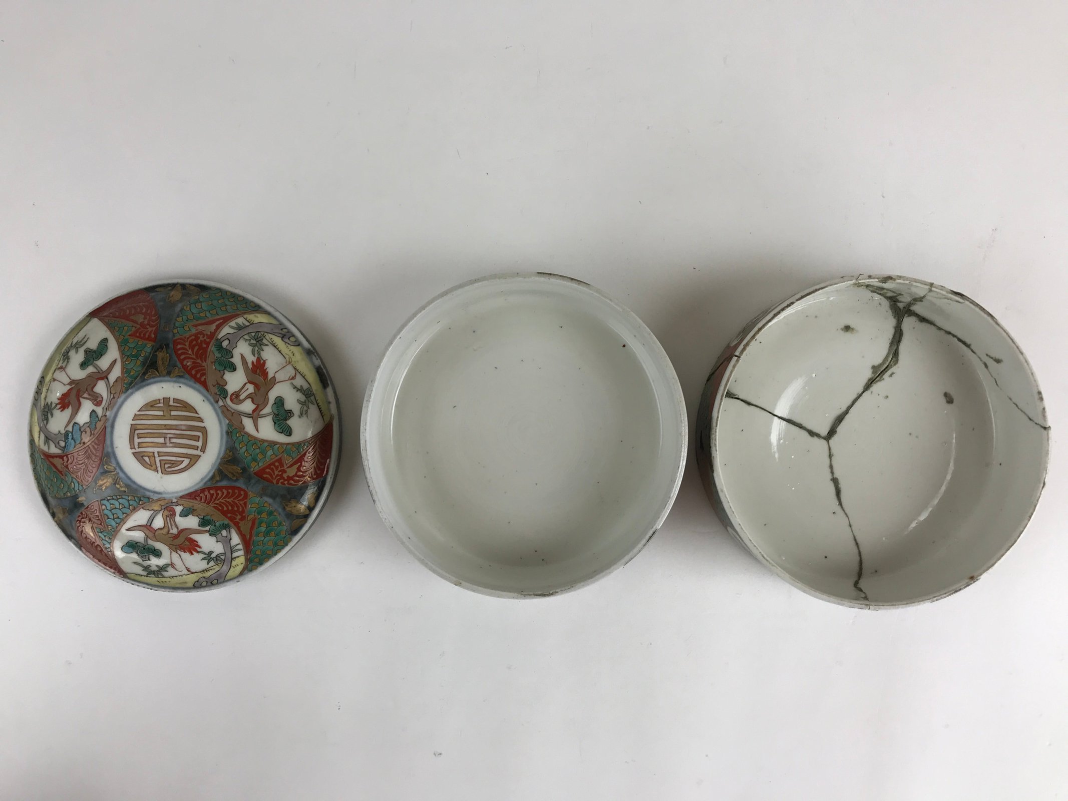 Antique C1900 Japanese Porcelain Lidded 4-tiered Bento Box Jubako Crane PY295