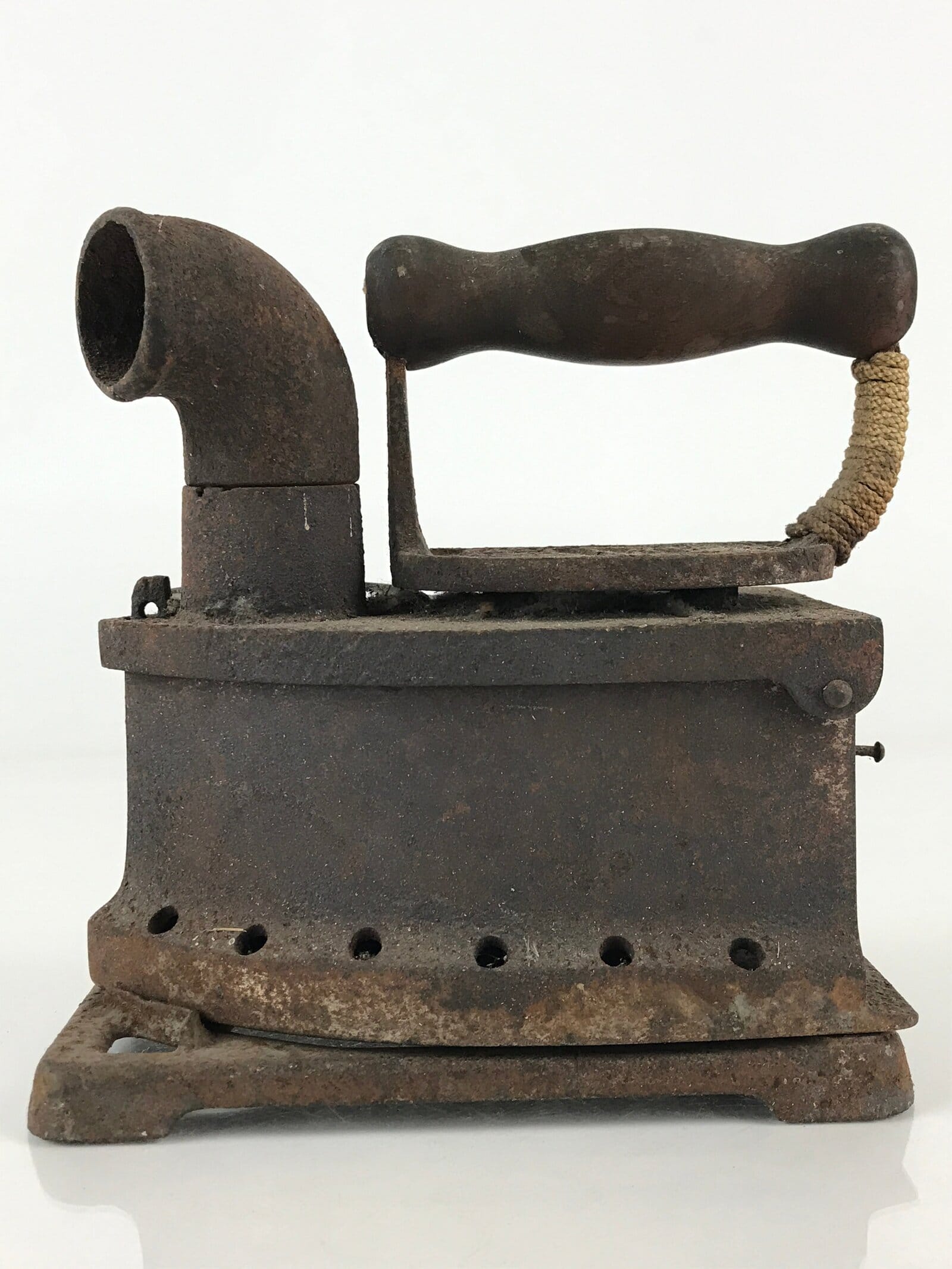 Antique C1900 Japanese Sad Iron Charcoal Chimney Wood Handle JK418