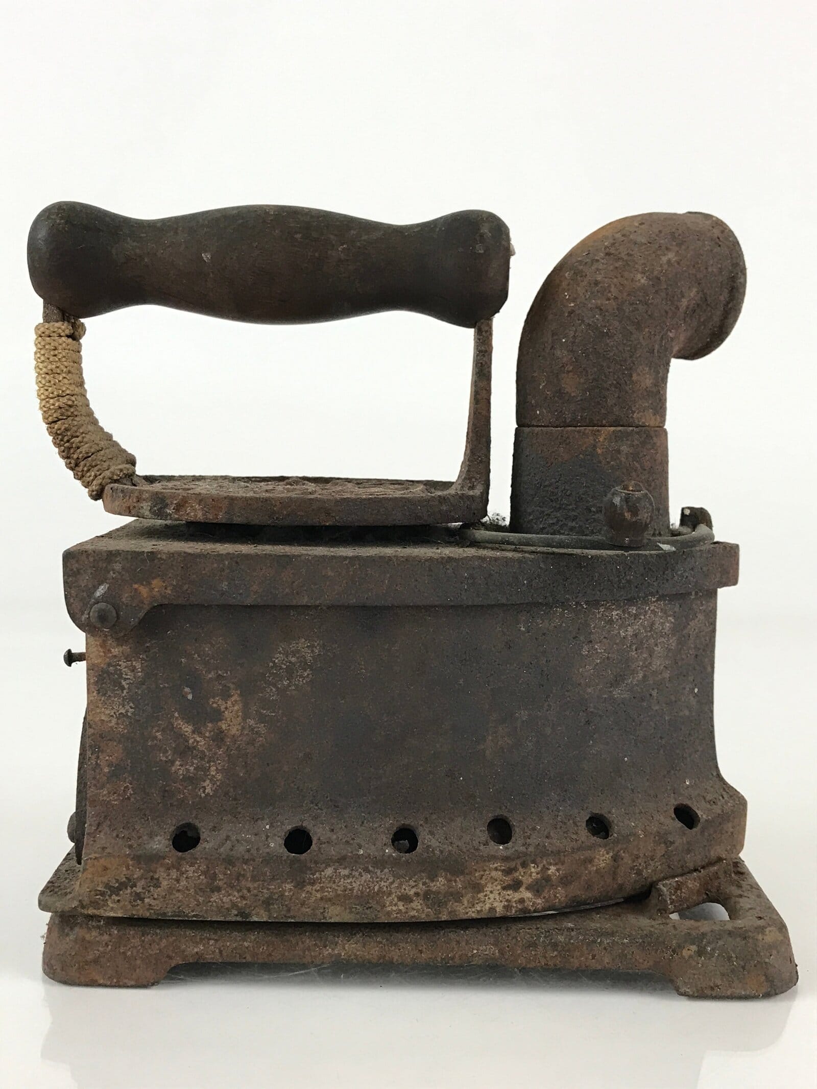 Antique C1900 Japanese Sad Iron Charcoal Chimney Wood Handle JK418