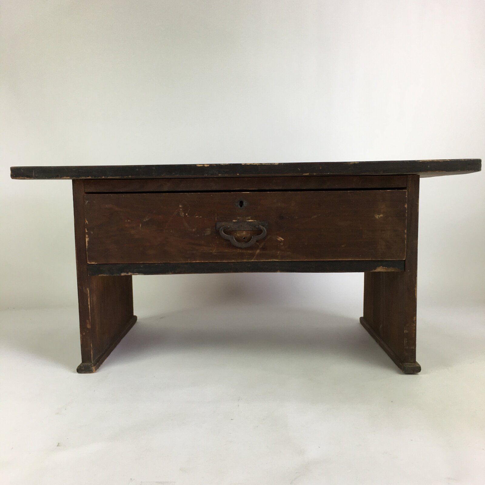 Antique C1900 Japanese Wooden Low Desk 1 Drawer Brown Iron Handle T309