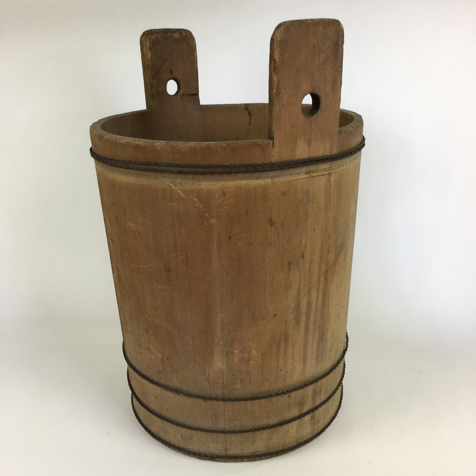 Antique C1924 Japanese Handmade Wooden Bucket Oke Vtg Large Mizuoke JK340