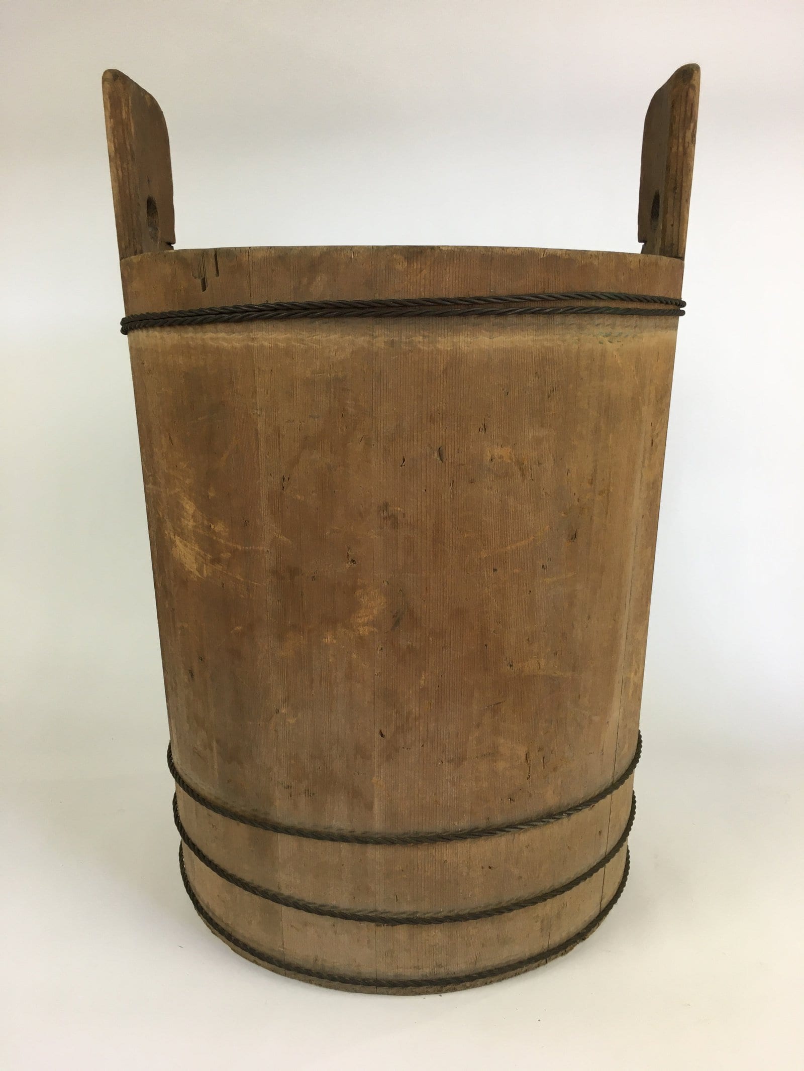 Antique C1924 Japanese Handmade Wooden Bucket Oke Vtg Large Mizuoke JK340