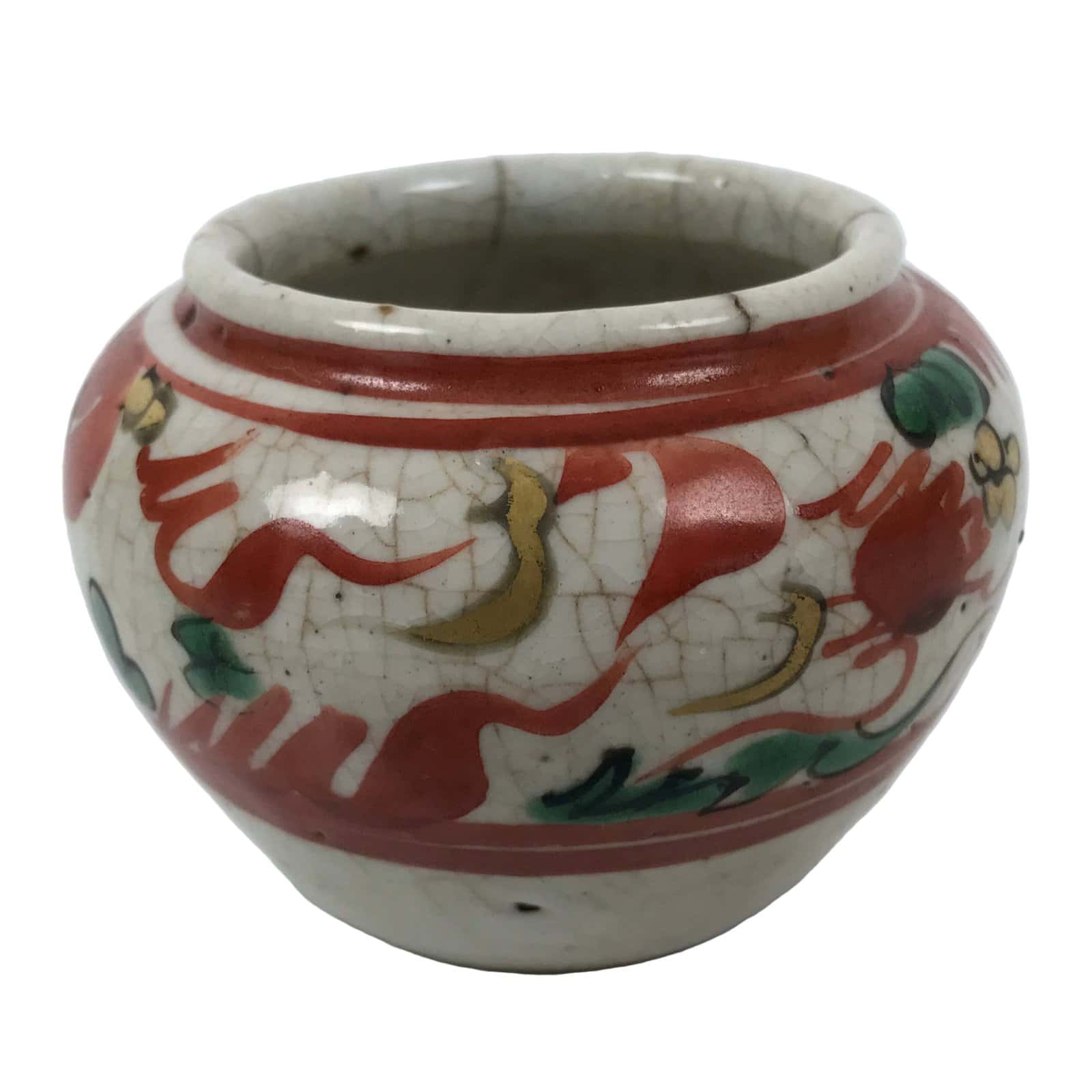 Antique Chinese Small Porcelain Flower Pot Vase Pottery Akae Red Green Gold Y487