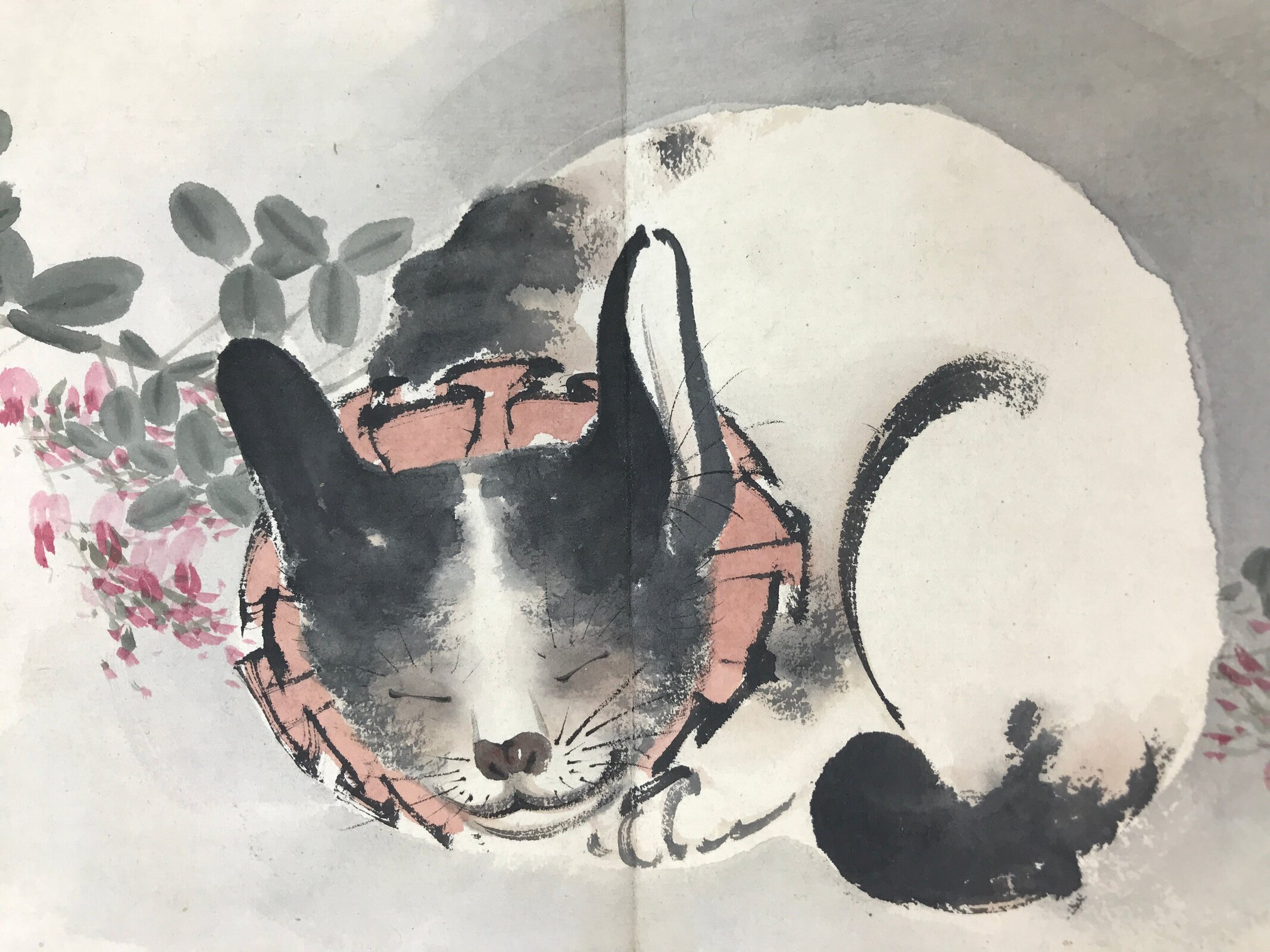 Antique Japanese Art Book Drawing Painting Paper Brown Signature Red Seal FL255