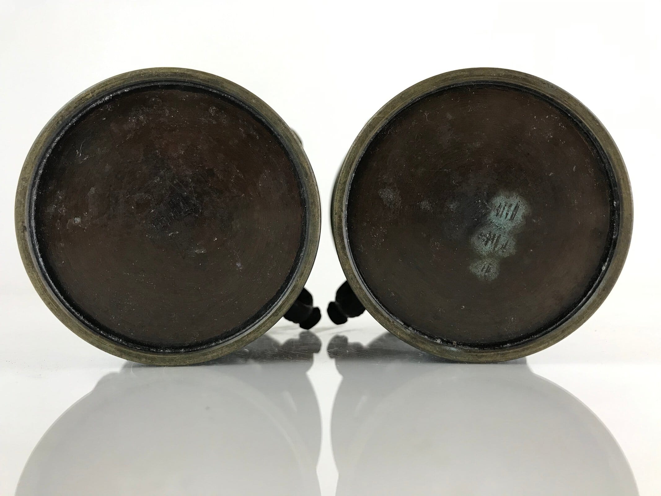 Antique Japanese Bronze Buddhist Altar Fitting Flower Vase 2pc Set Butsudan BU745