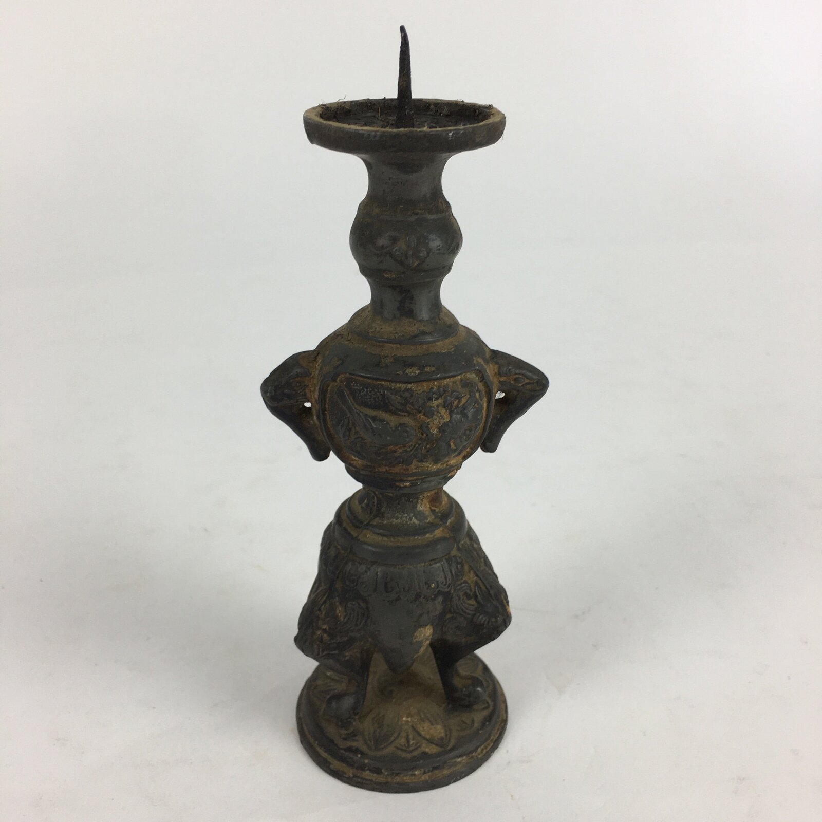 Antique Japanese Buddhist Altar Fitting Bronze Candle Stand Shokudai BU686