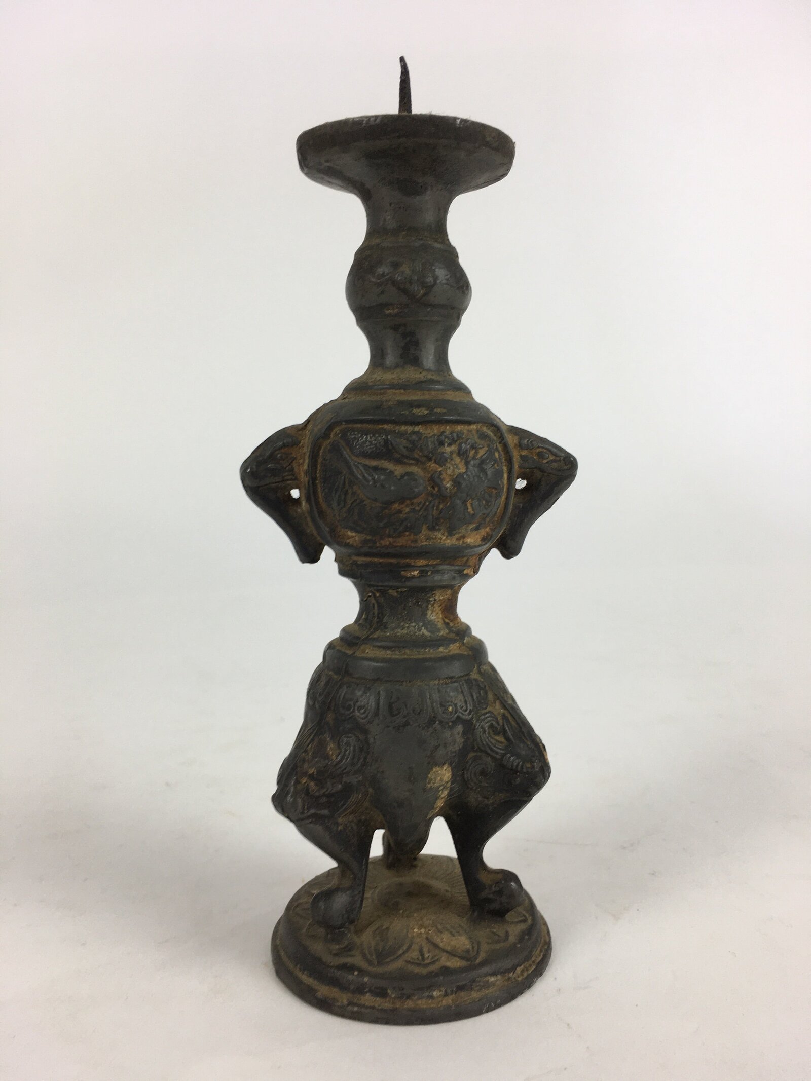 Antique Japanese Buddhist Altar Fitting Bronze Candle Stand Shokudai BU686