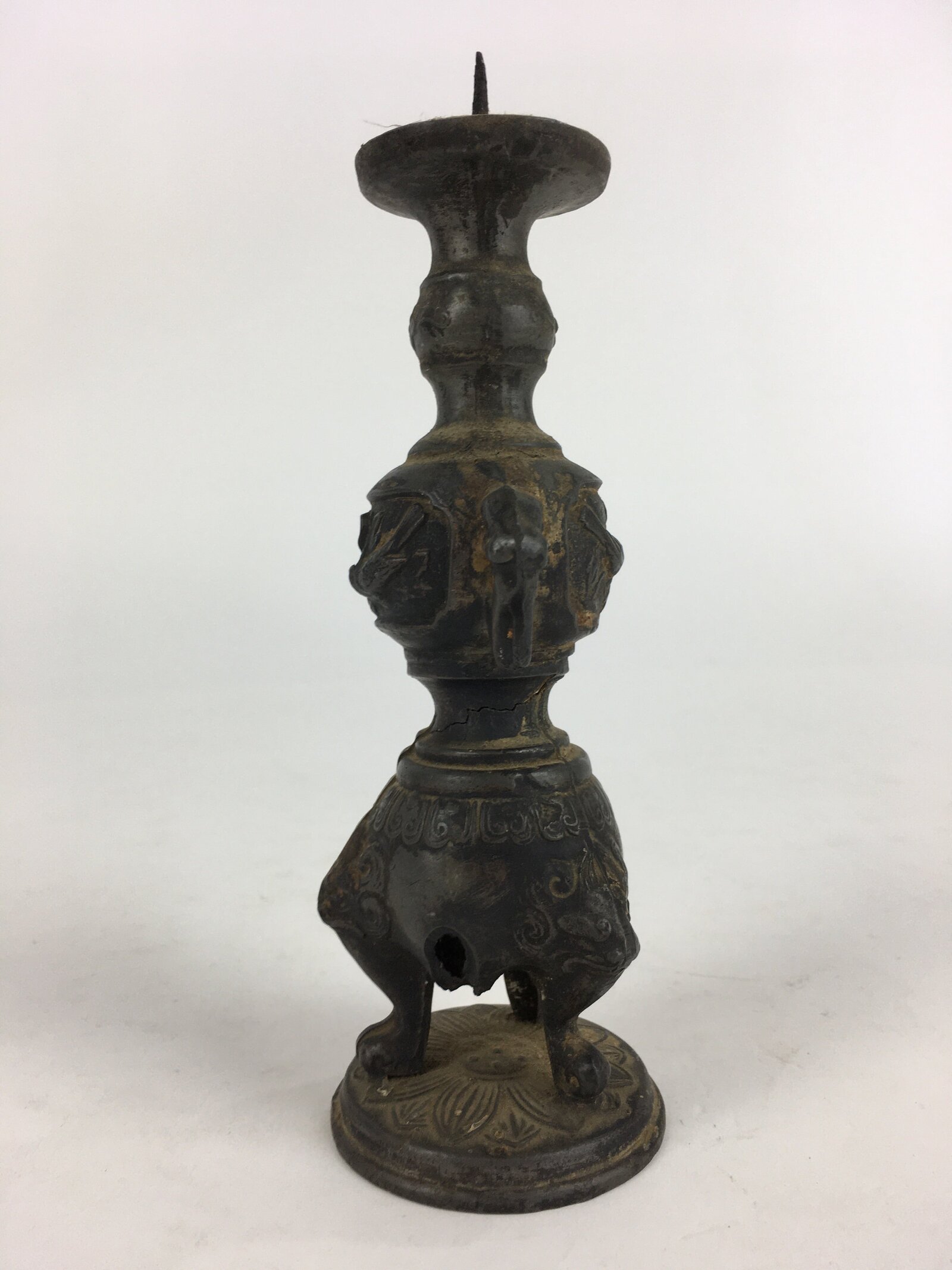 Antique Japanese Buddhist Altar Fitting Bronze Candle Stand Shokudai BU686