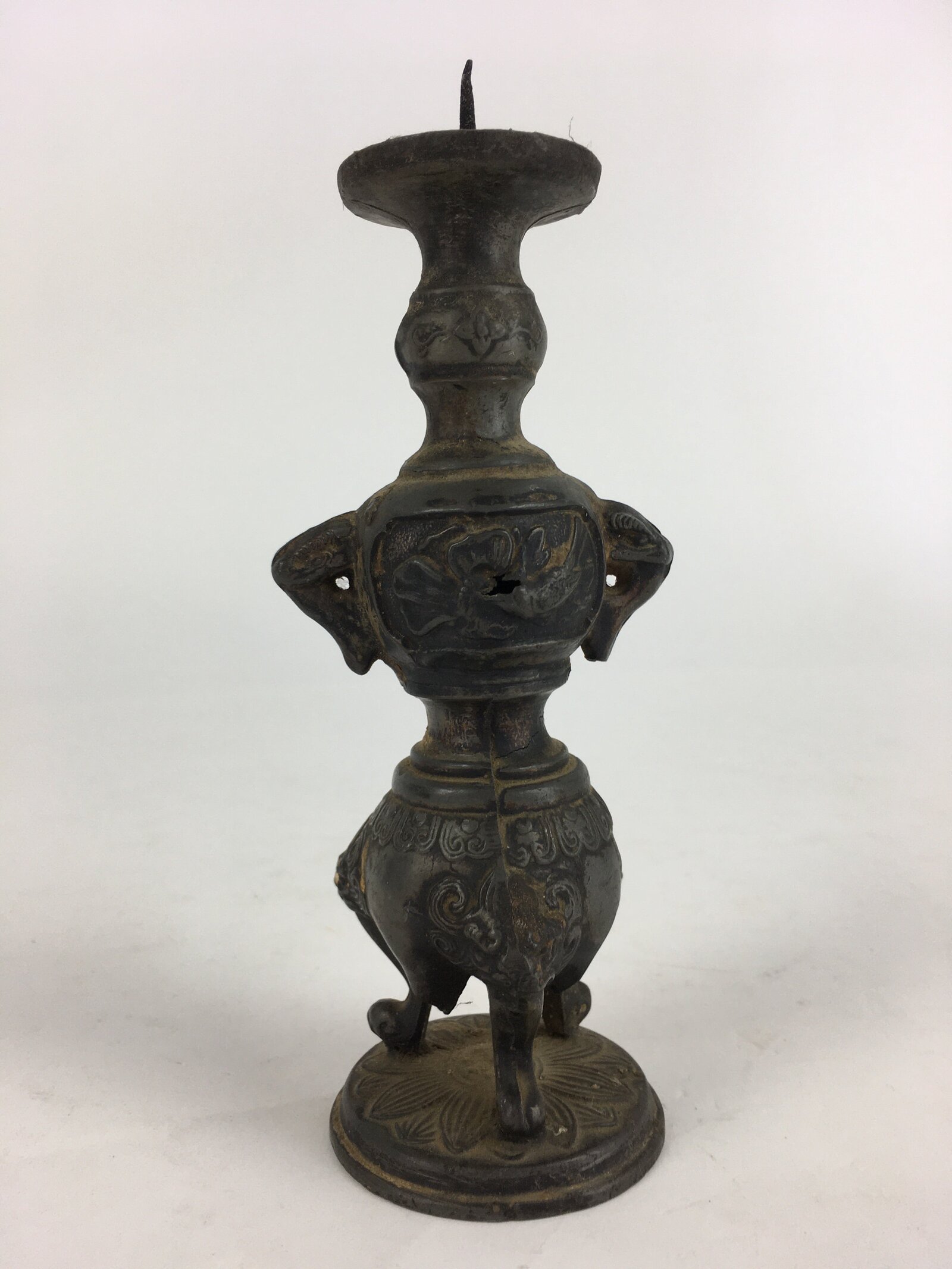 Antique Japanese Buddhist Altar Fitting Bronze Candle Stand Shokudai BU686