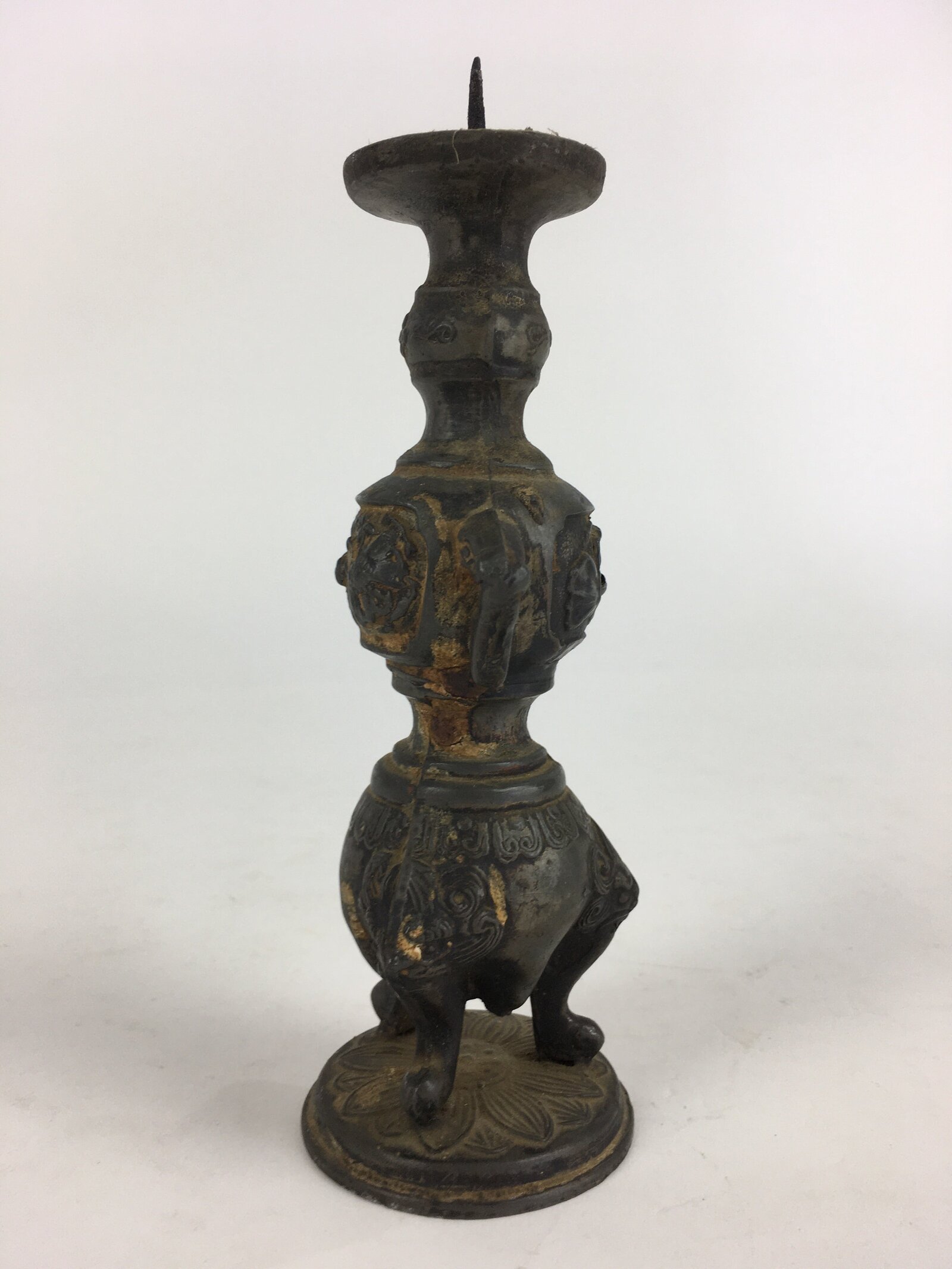 Antique Japanese Buddhist Altar Fitting Bronze Candle Stand Shokudai BU686