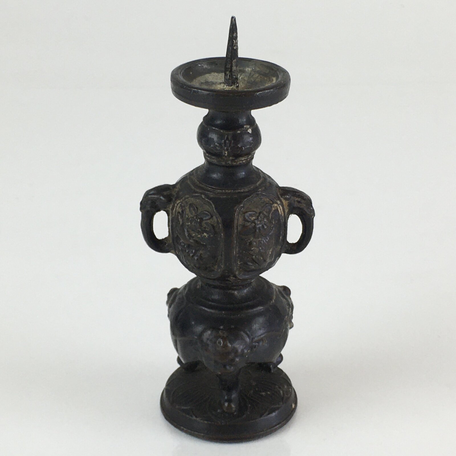 Antique Japanese Buddhist Altar Fitting Bronze Candle Stand Vtg Shokudai BU740