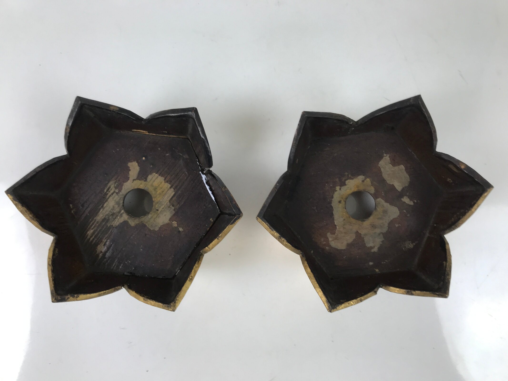 Antique Japanese Buddhist Altar Fitting Wood Kuge Offering Stand 2pc Gold BA525