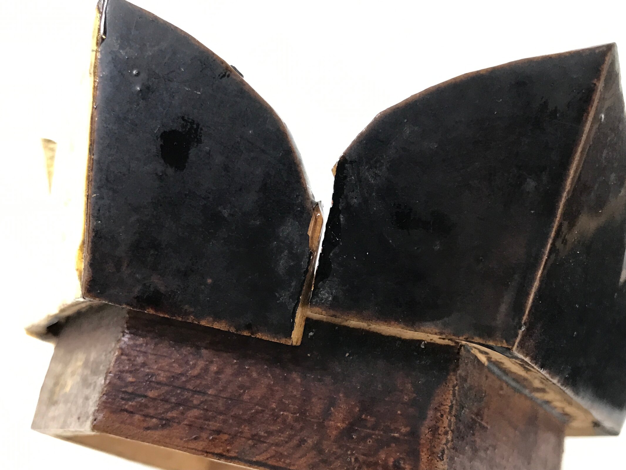 Antique Japanese Buddhist Altar Fitting Wood Kuge Offering Stand 2pc Gold BA525