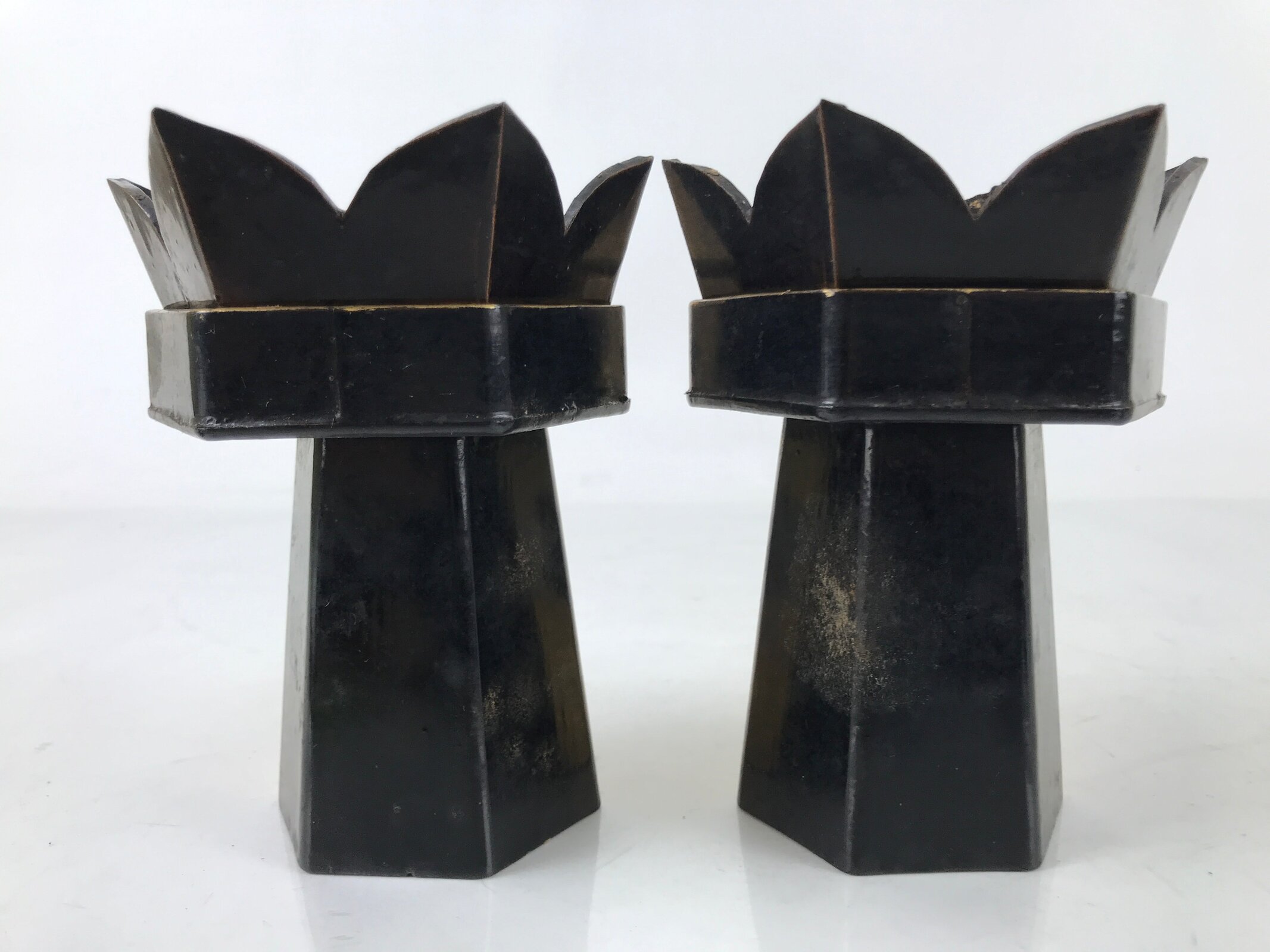 Antique Japanese Buddhist Altar Fitting Wood Kuge Offering Stand 2pc Gold BA525