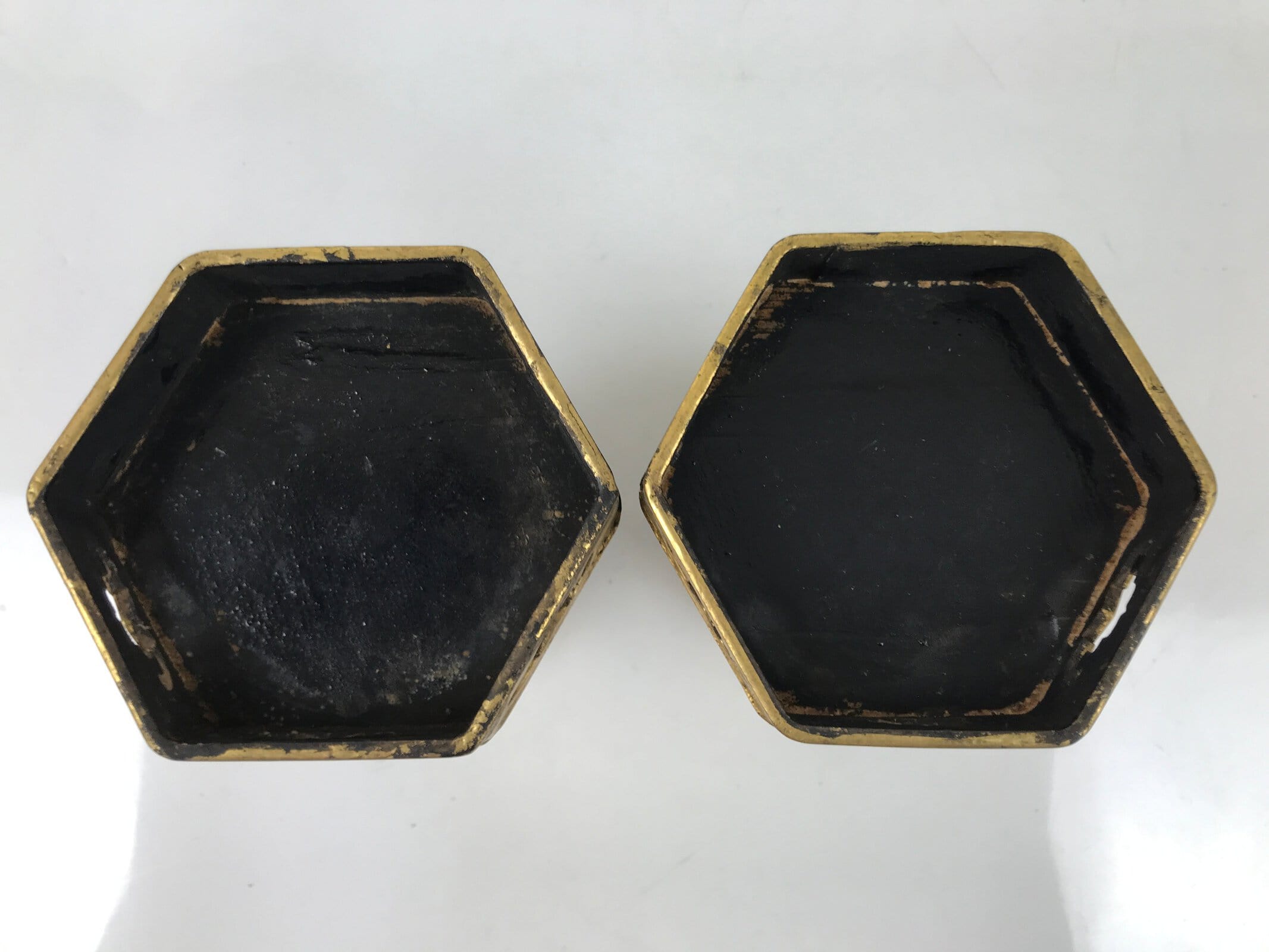 Antique Japanese Buddhist Altar Fitting Wood Kuge Offering Stand 2pc Gold BA525