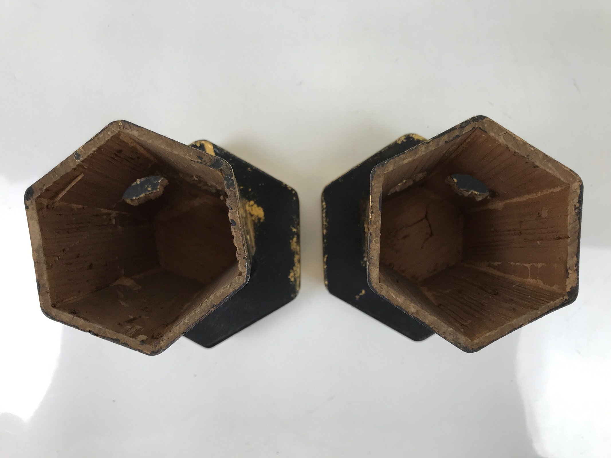 Antique Japanese Buddhist Altar Fitting Wood Kuge Offering Stand 2pc Gold BA525