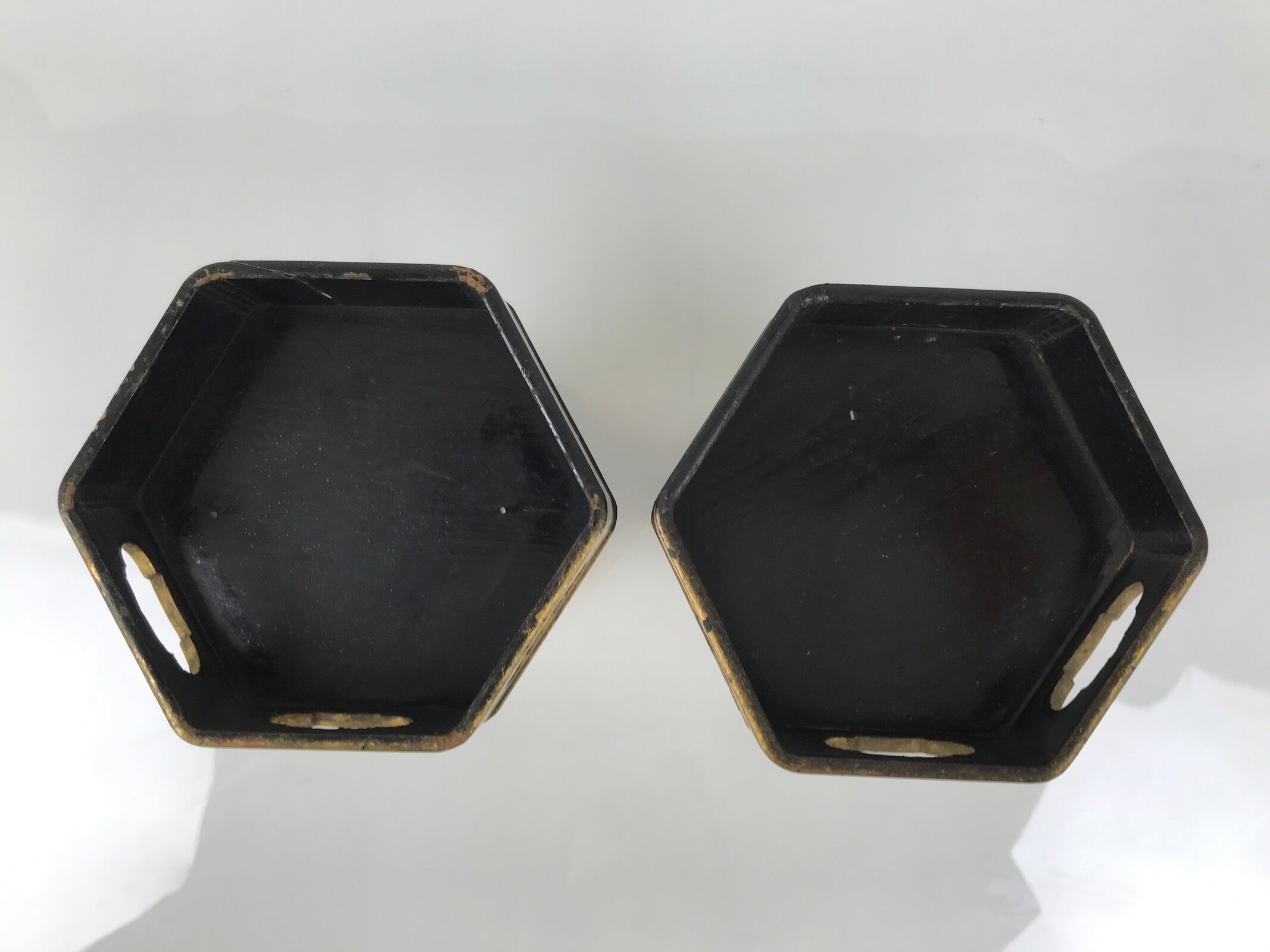 Antique Japanese Buddhist Altar Fitting Wooden Kuge Offering Stand 2pc Box BA816