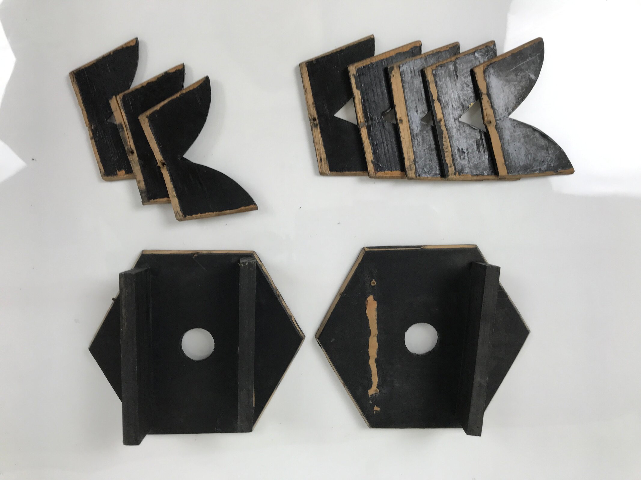 Antique Japanese Buddhist Altar Fitting Wooden Kuge Offering Stand 2pc Box BA816